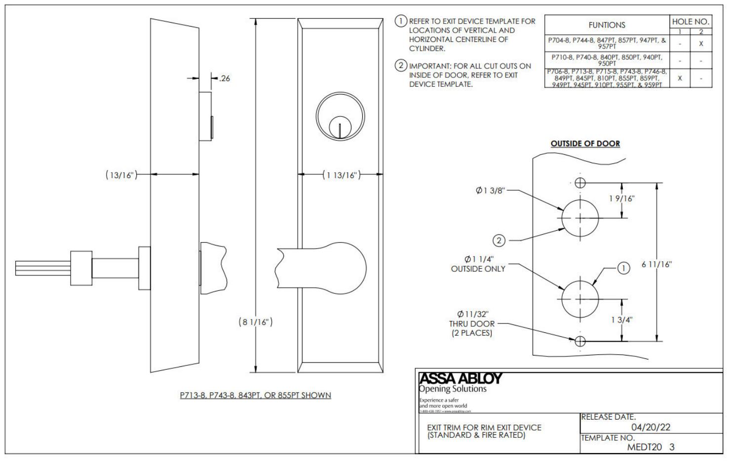 Corbin Russwin PED4200(A) and PED5200(A) and SARGENT (12-)PE8500 and (12-)PE8800 Narrow and Wide Stile Rim for W…_MEDT20 diag