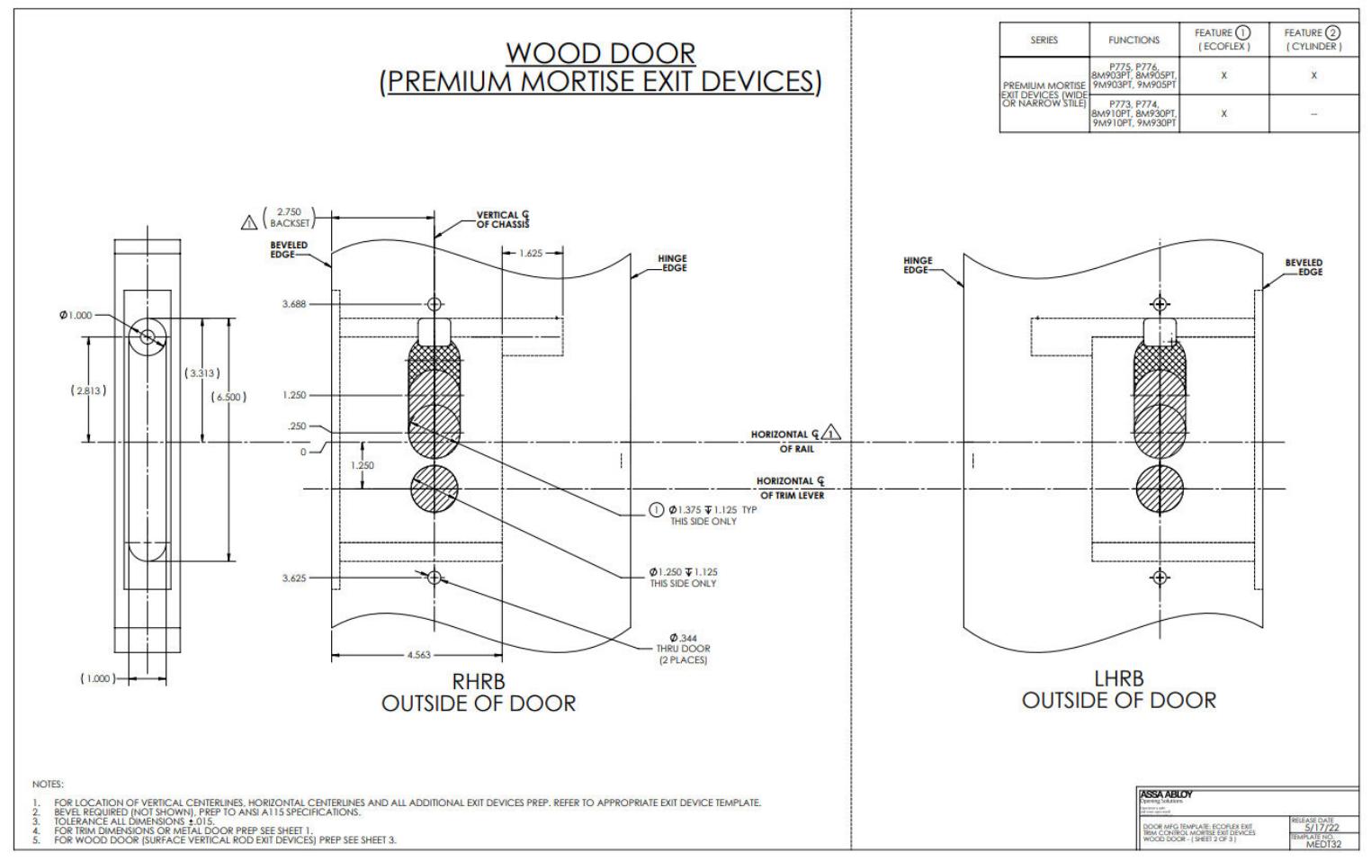 Corbin Russwin PED4600, PED5400, and PED5600 and SARGENT PE8300, PE8700, and PE8900 Narrow and Wide Stile Mortis…_MEDT32 diag