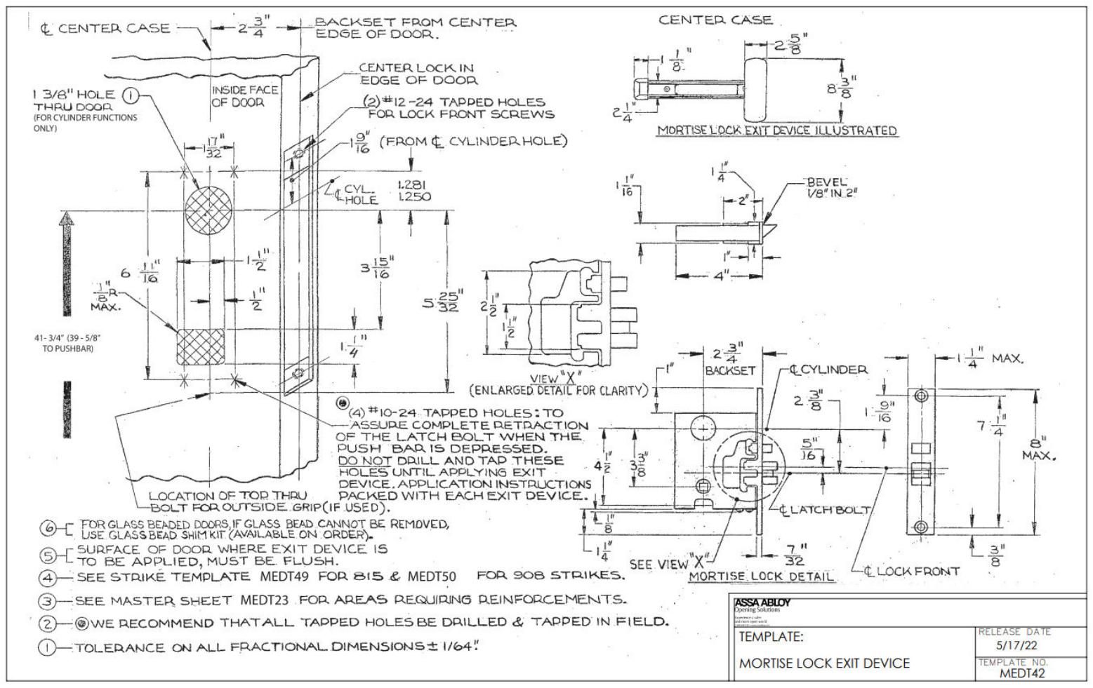 Corbin Russwin PED4600, PED5600 and SARGENT PE8300, PE8900 Wide and Narrow Stile Mortise Exit Devices Metal and …_MEDT42 diag