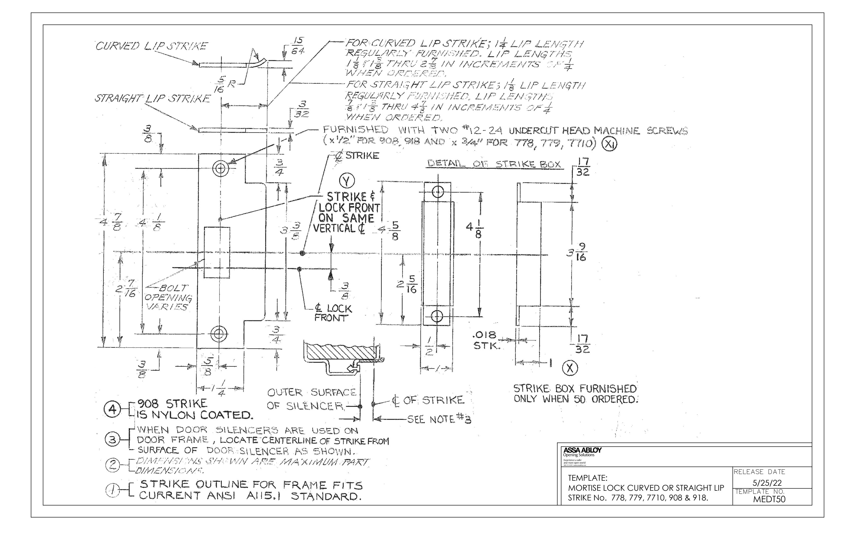 Corbin Russwin PED4600 and PED5600 and SARGENT PE8300 and PE8900 Narrow and Wide Stile Mortise for Wood and Meta…_MEDT50 diag