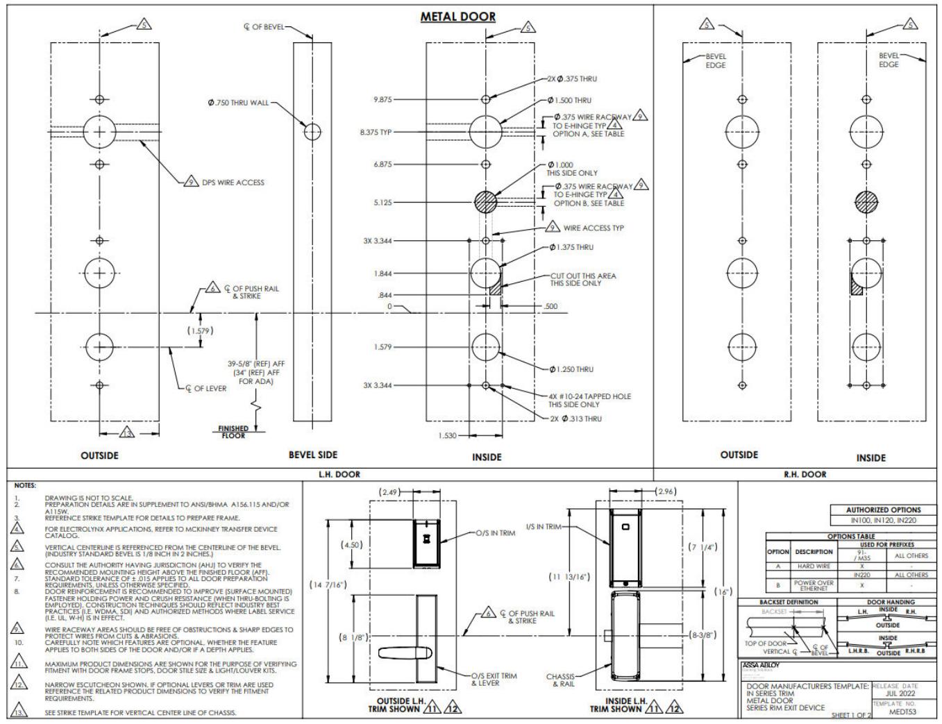 Corbin Russwin PED5200 and SARGENT PE8800 Wide Stile Rim with IN100, IN120 and IN220 Series for Wood and Metal D…_MEDT53 diag