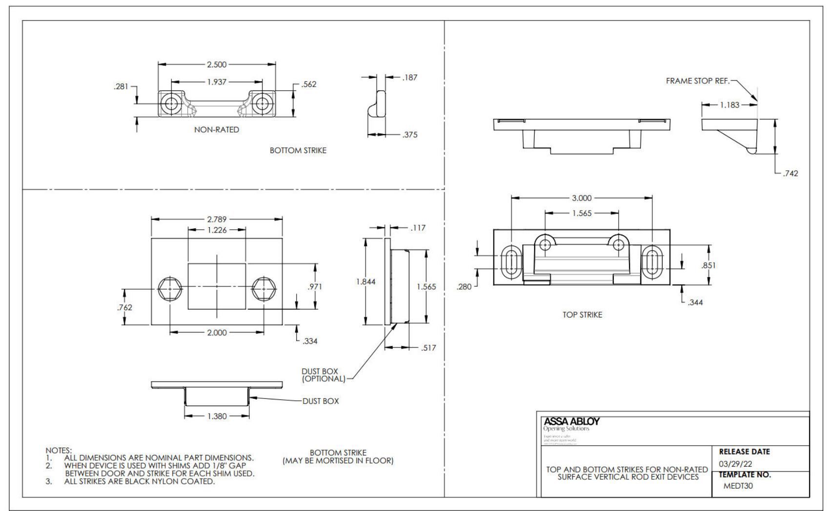 Corbin Russwin PED5400 and SARGENT PE8700 Wide Stile SVR for Wood and Metal Doors 646, 624 and 655 Top and Botto…_MEDT30 diag