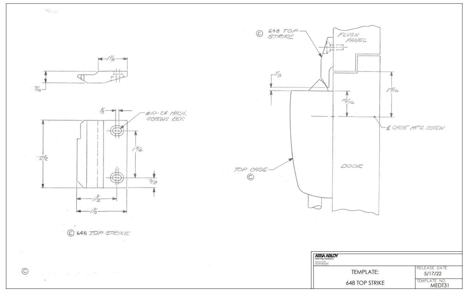 Corbin Russwin PED5400 and SARGENT PE8700 Wide Stile SVR for Wood and Metal Doors 648 Top Strike Template_MEDT31 diagram on p