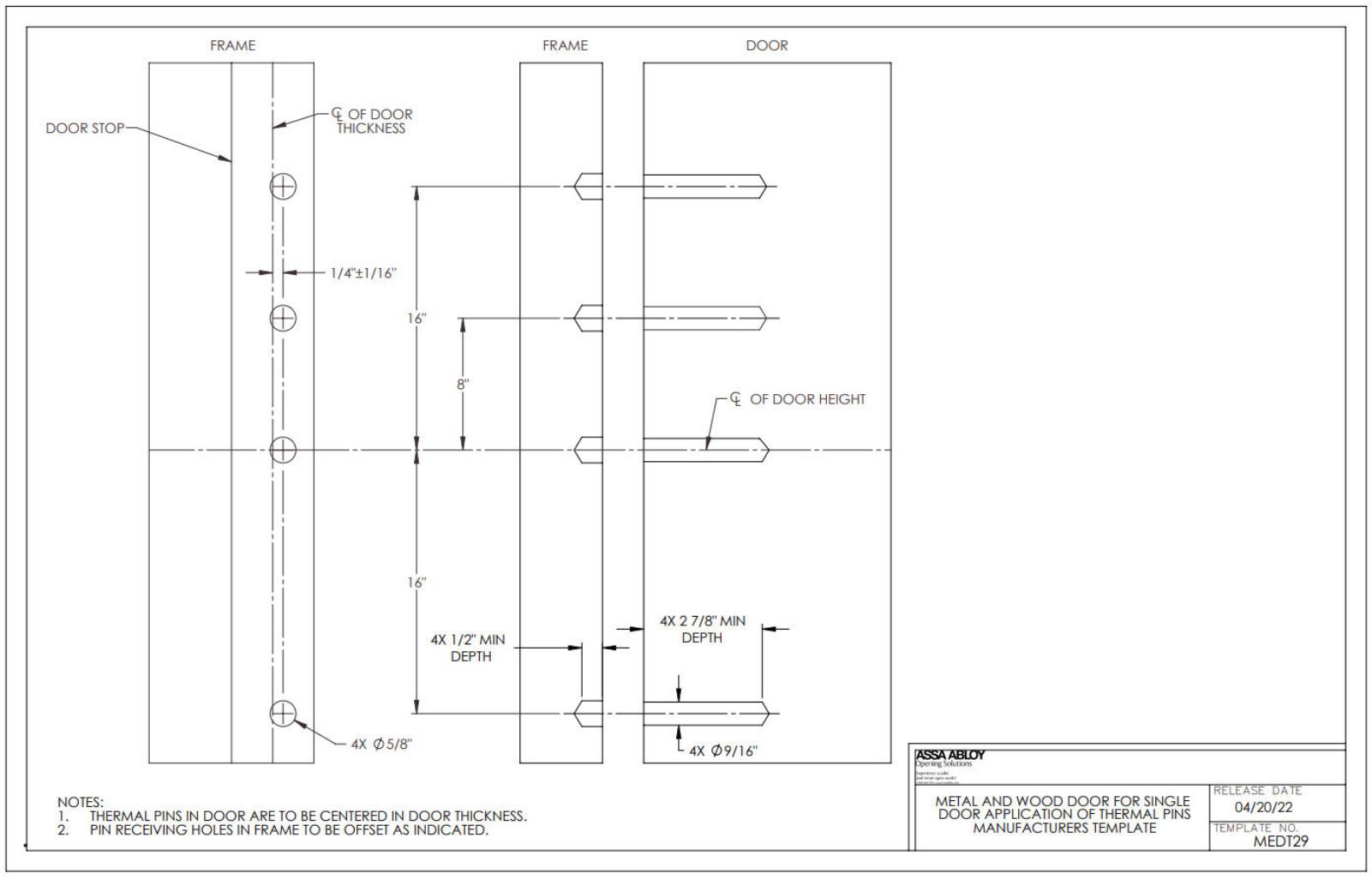 Corbin Russwin PED5400A and SARGENT (HC)(HC4)(FM)12-PE8700 Narrow Stile CVR Thermal Pins for Single Wood and Met…_MEDT29 diag