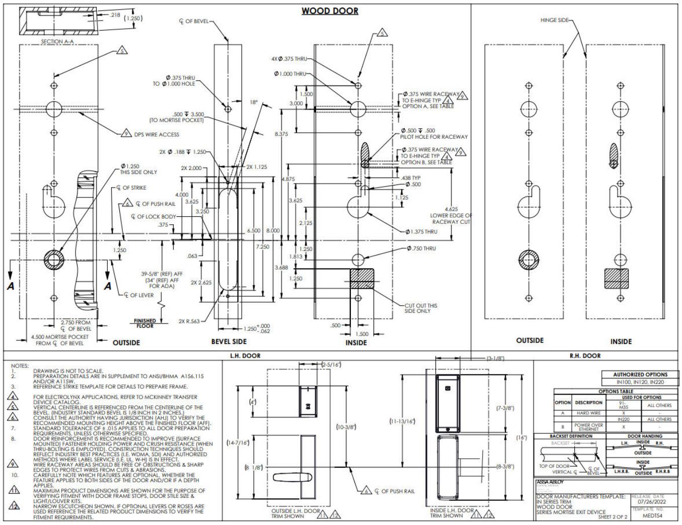 Corbin Russwin PED5600 and SARGENT PE8900 Wide Stile Mortise with IN100, IN120 and IN220 Series for Wood and Met…_MEDT54 diag
