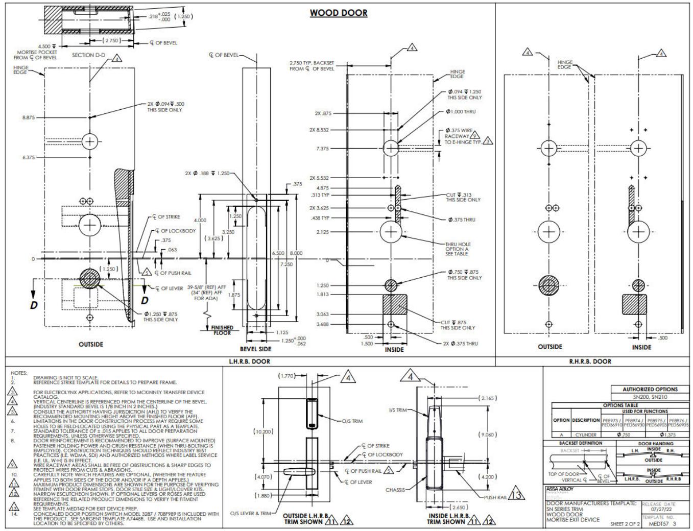 Corbin Russwin PED5600 and SARGENT PE8900 with SN Series Wide Stile Mortise for Wood and Metal Doors Narrow and …_MEDT57 diag