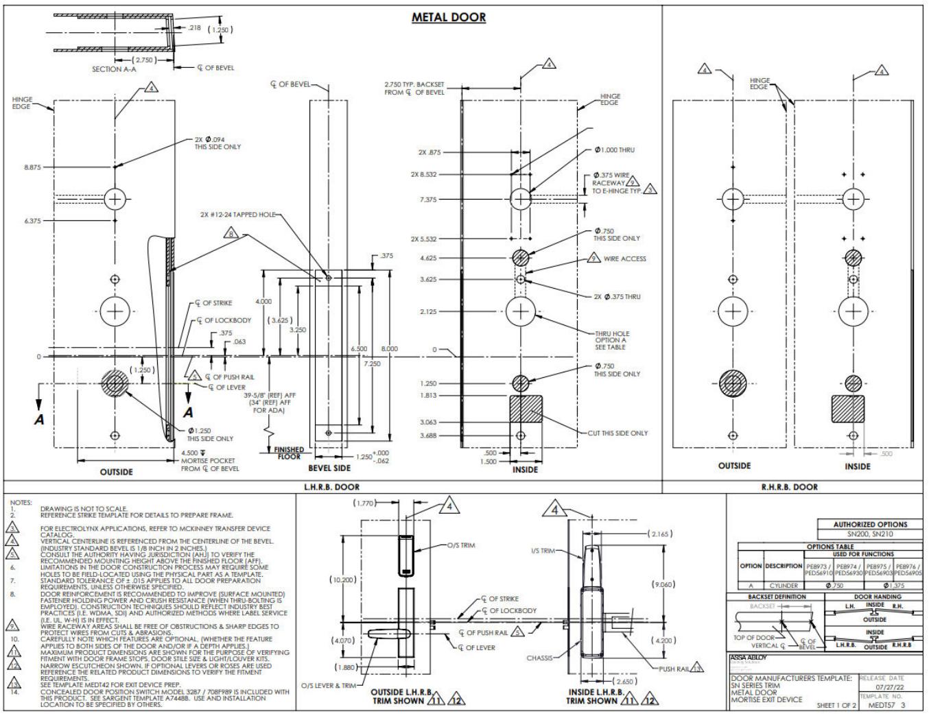 Corbin Russwin PED5600 and SARGENT PE8900 with SN Series Wide Stile Mortise for Wood and Metal Doors Narrow and …_MEDT57 diag