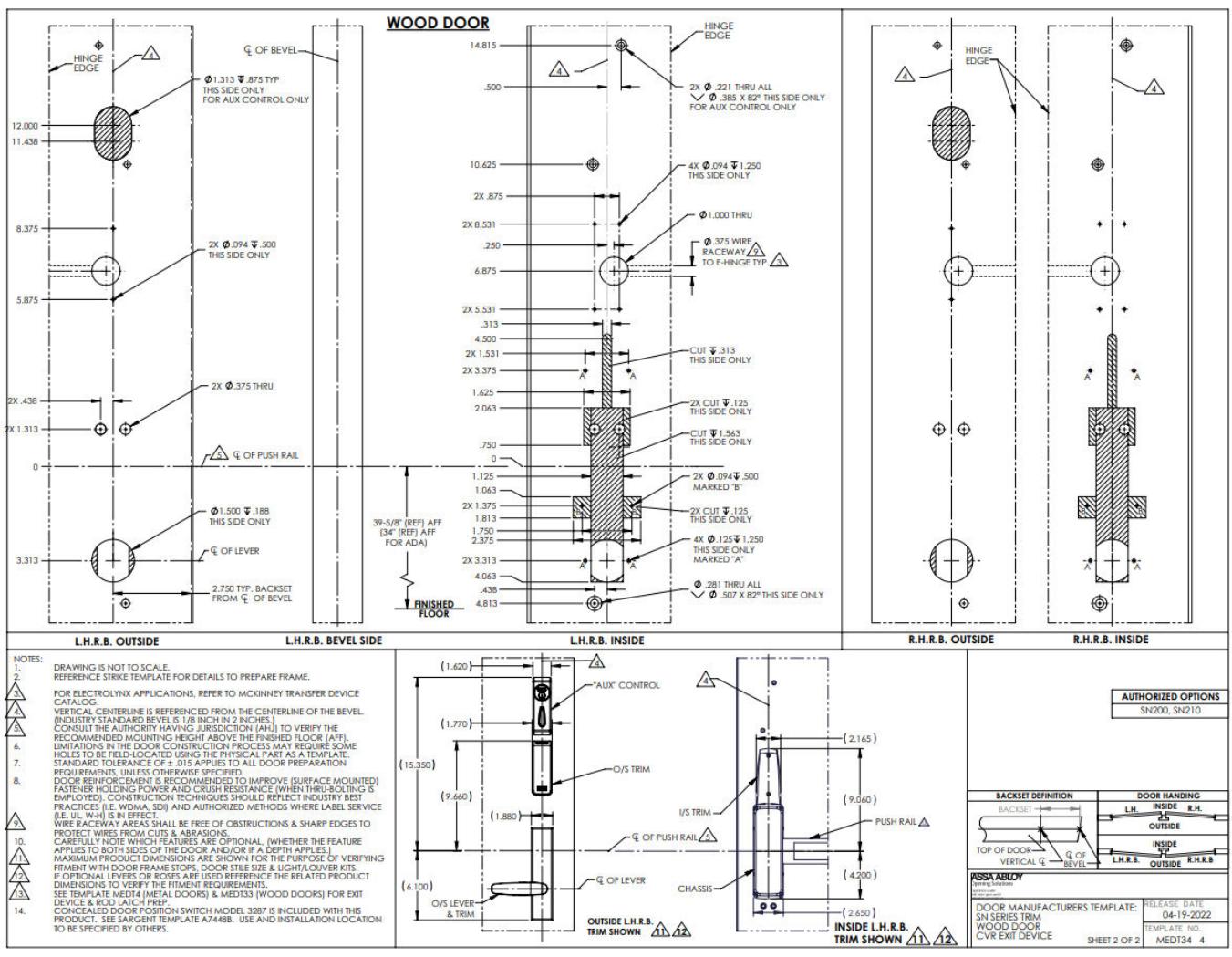 Corbin Russwin PED5800 and SARGENT PE8600 Wide Stile CVR with SN Series for Metal Doors SN200 and SN210 Series T…_MEDT34 diag