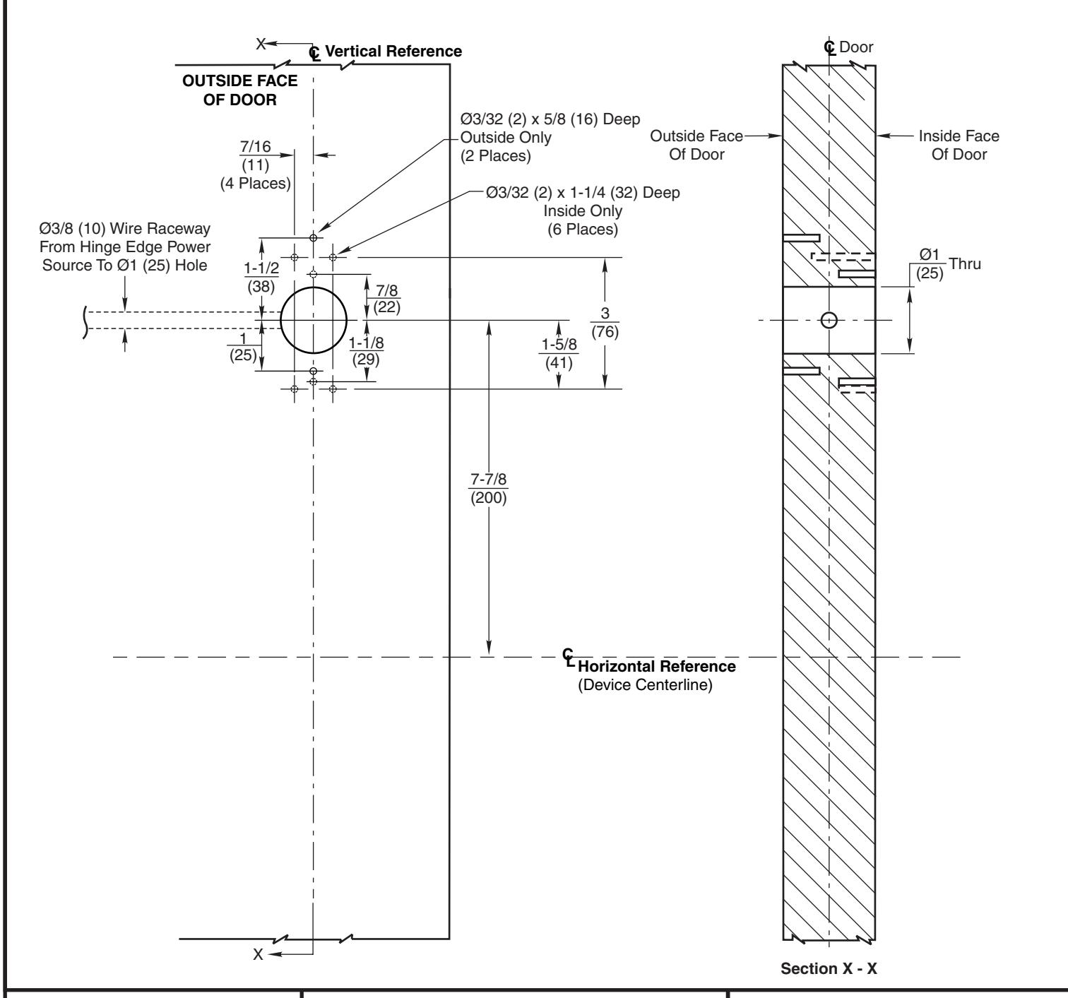 Corbin Russwin SE LP10, SN200, and SN210 Series ED5000N Series MELR Wood, Composite or Metal Doors Template_T31256 diagram on