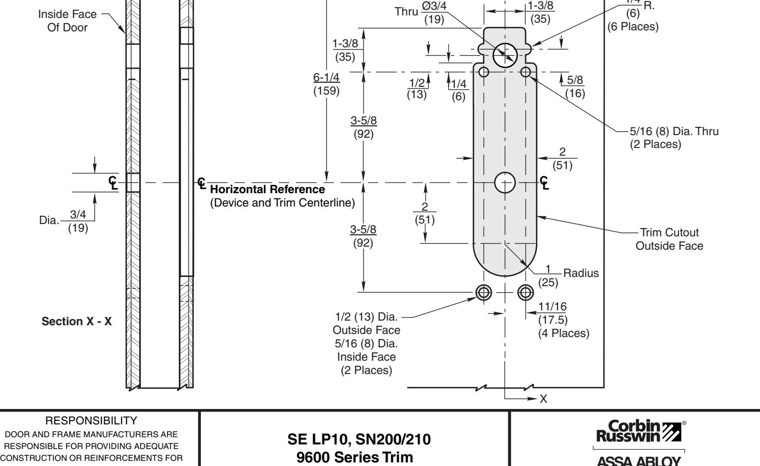 Corbin Russwin SE LP10, SN200, and SN210 Series ED5200N and ED5800N Series Rim and CVR 9600 Series Trim Metal Do…_T31216 diag