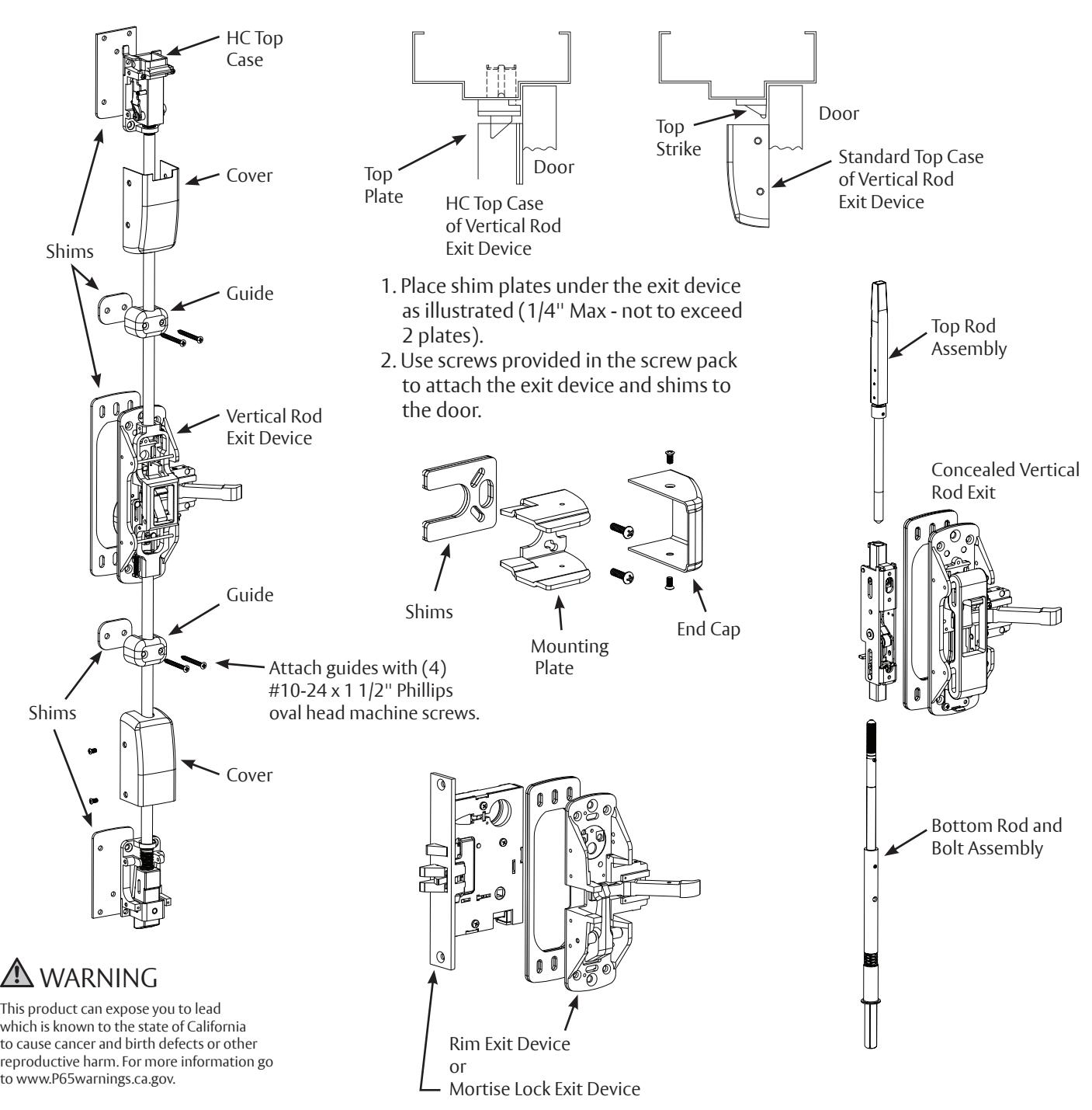 Corbin Russwin Shim Kit (Flush or Overlapping) for PED5000 Series Wide Stile Doors with Glass Bead Installation …_FM624 diagr