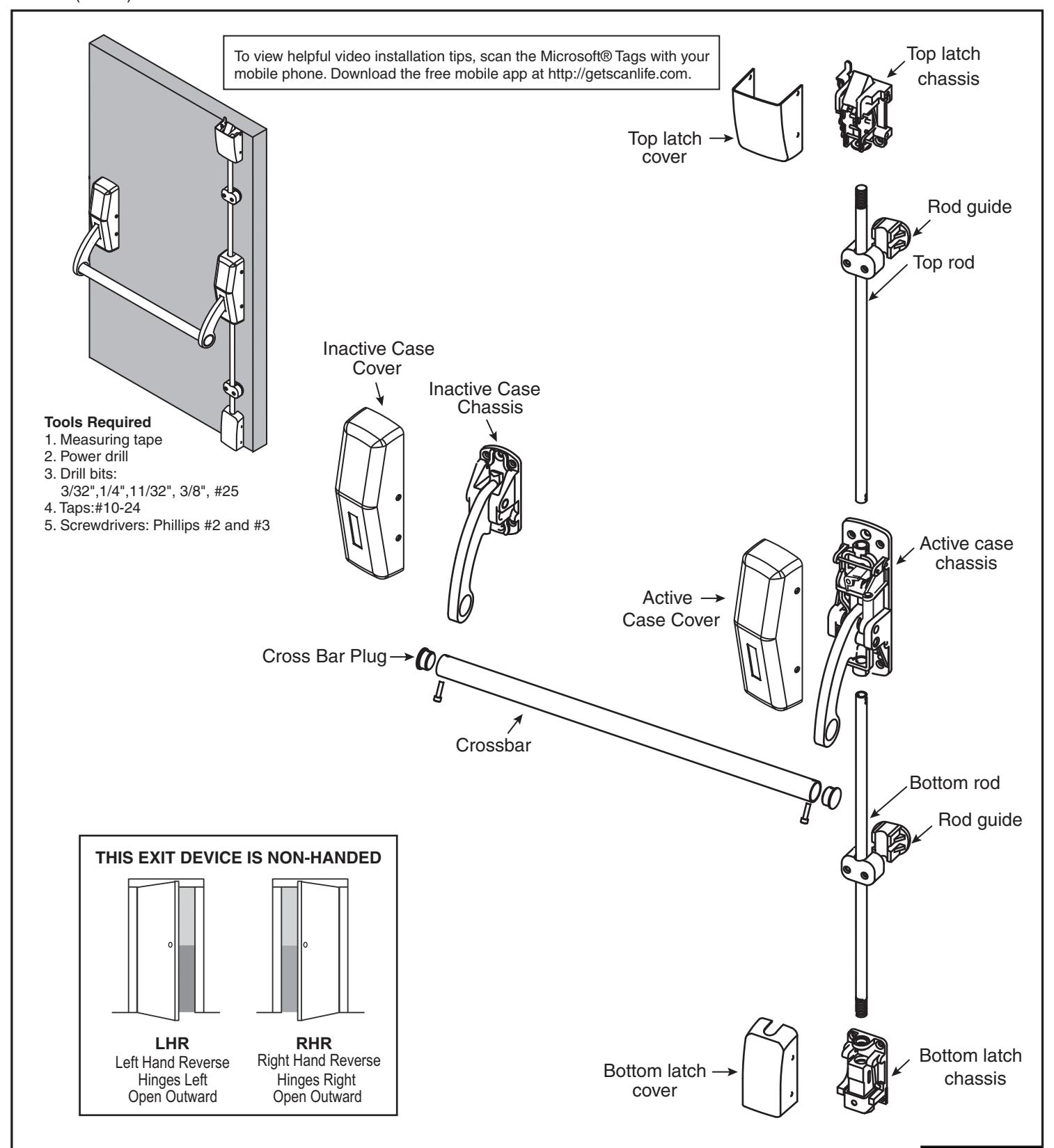 Corbin Russwin Surface Vertical Rod Exit Devices ED3400 Series Installation Instructions diagram on page 1