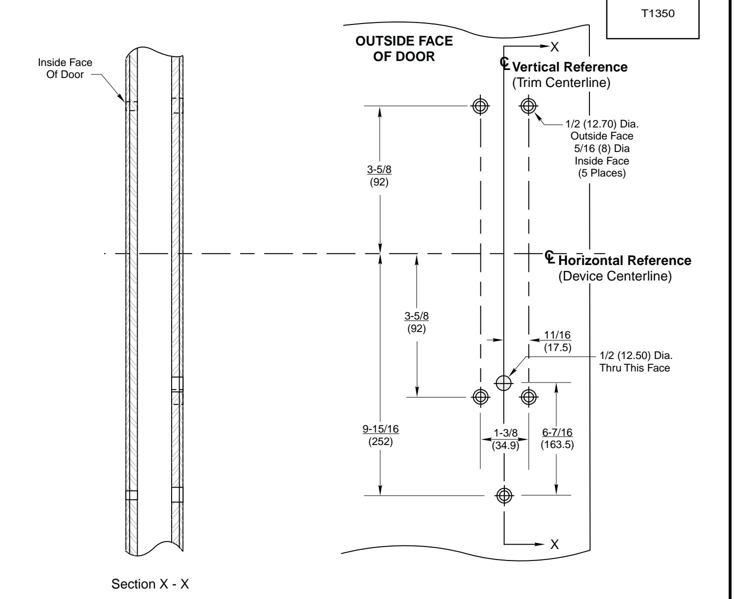 Corbin Russwin T1350 Trim for ED5200, ED5400, ED5600, ED5800 Wide Stile Mortise, Rim, CVR, SVR Metal Door Templa…_T30826 imag