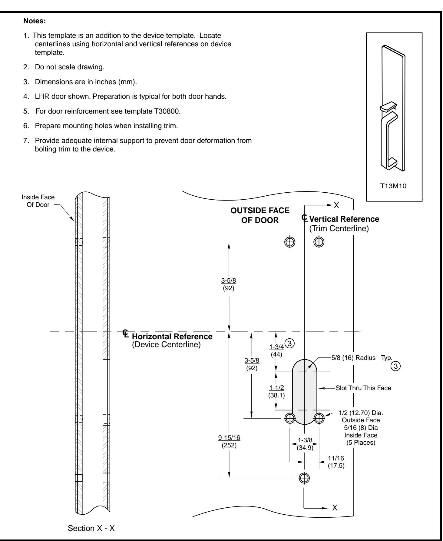 Corbin Russwin T13M10 Trim for ED5600 Wide Stile Mortise Metal Door Template_T30834 diagram on page 1