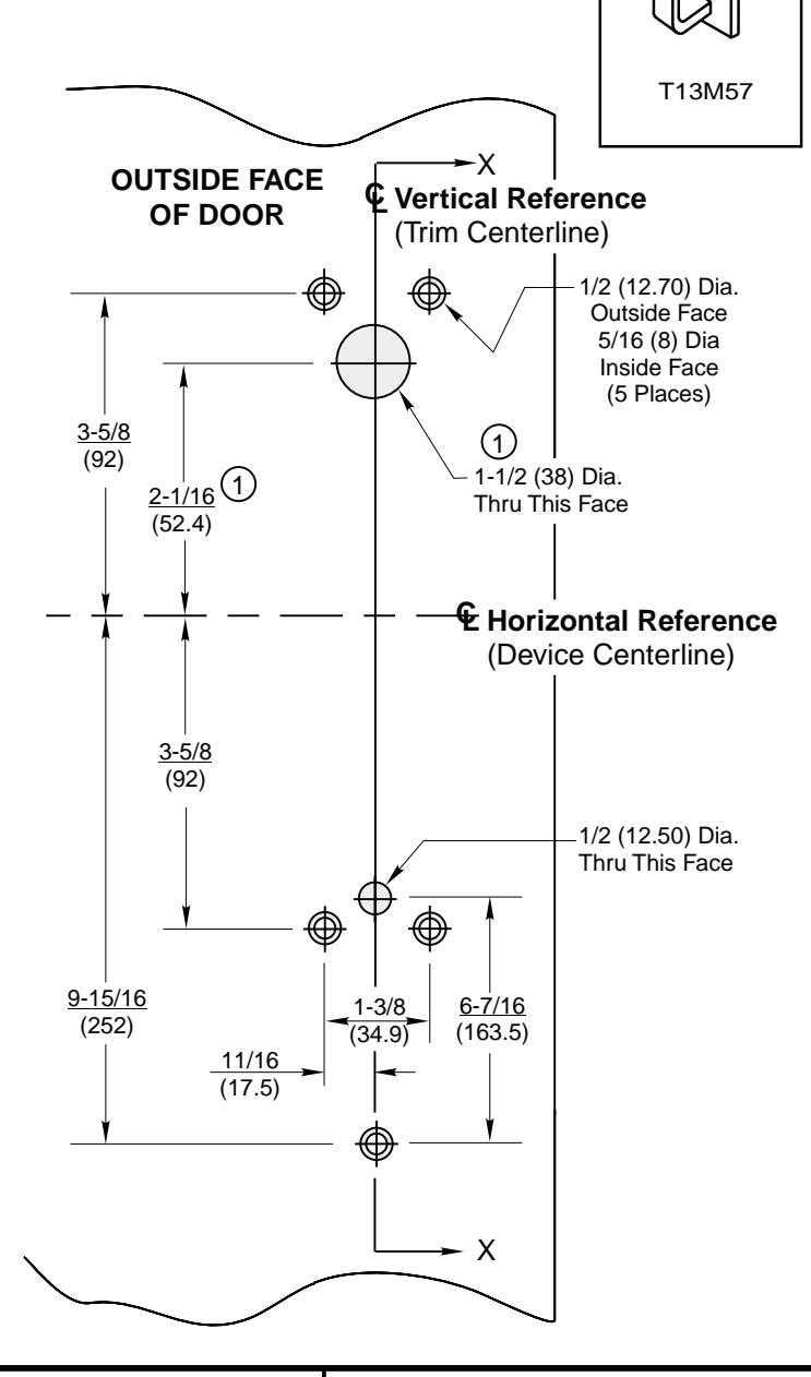 Corbin Russwin T13M57 Trim for ED5600 Wide Stile Mortise Metal Door Template_T30832 diagram on page 1