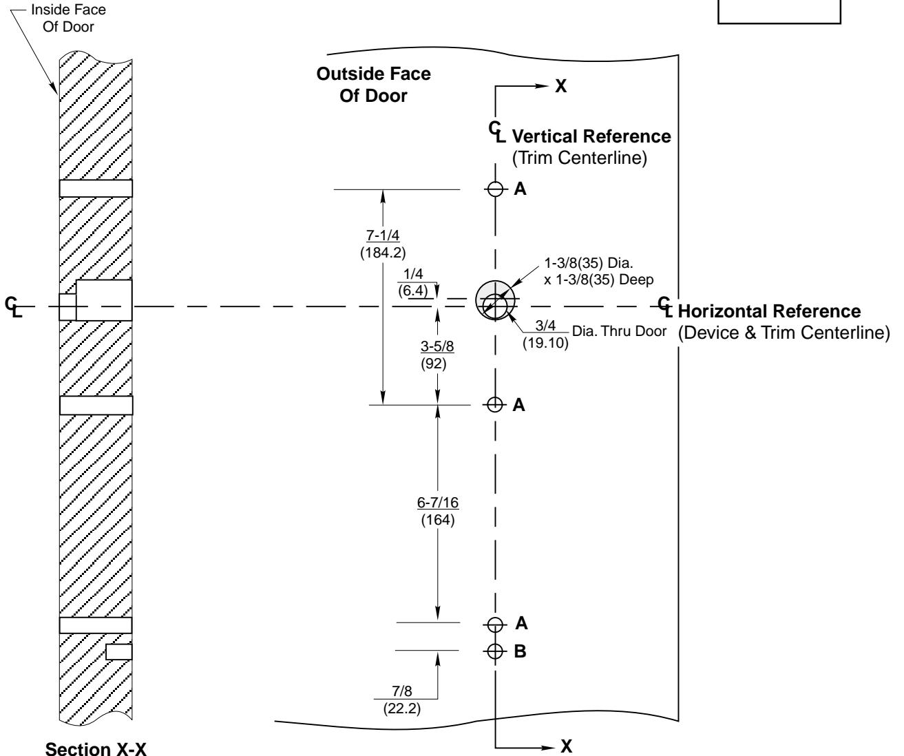 Corbin Russwin T1457 Narrow Escutcheon Trim for ED4200, ED4400, ED4800 Narrow Stile Rim, CVR, SVR Wood or Compos…_T30850 diag