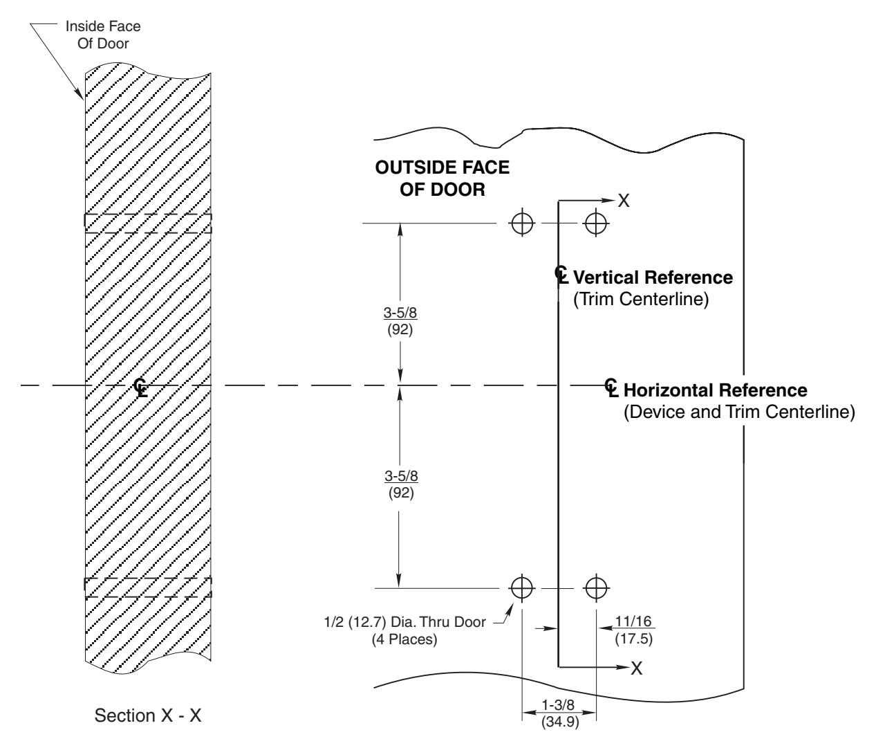 Corbin Russwin VT950 and VTL950 Trim for ED5200, ED5400, ED5800 Wide Stile Rim, SecureBolt, CVR, SVR Wood or Com…_T31087 diag