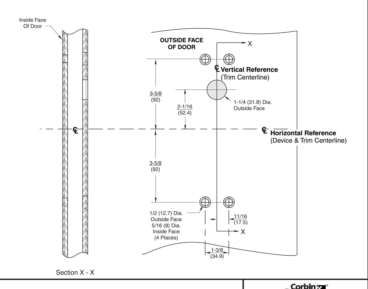 Corbin Russwin VT9M57 and VTL9M57 Trim for ED5600 Wide Stile Mortise Metal Door Template_T31090 diagram on page 1