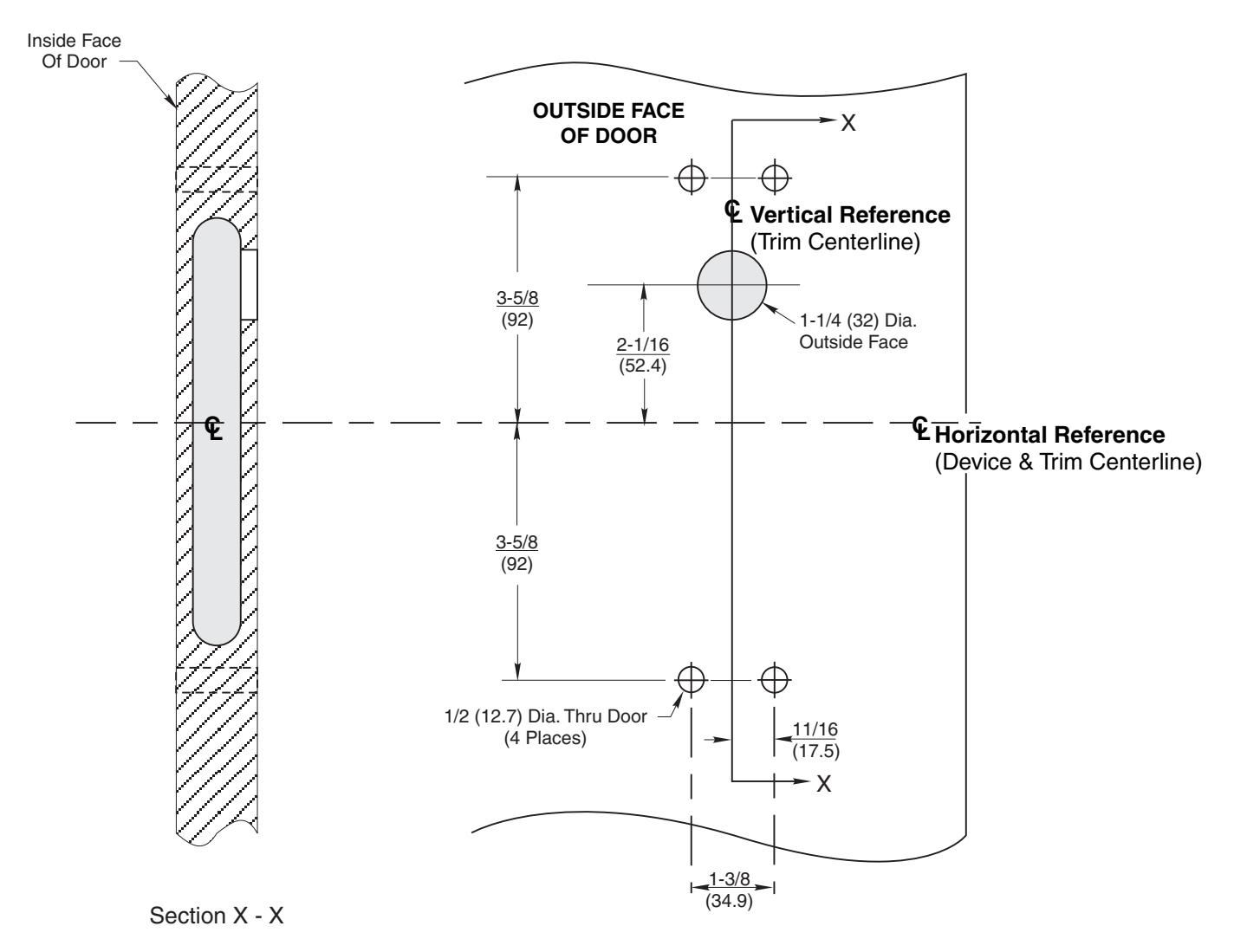 Corbin Russwin VT9M57 and VTL9M57 Trim for ED5600 Wide Stile Mortise Wood or Composite Door Template_T31091 diagram on page 1