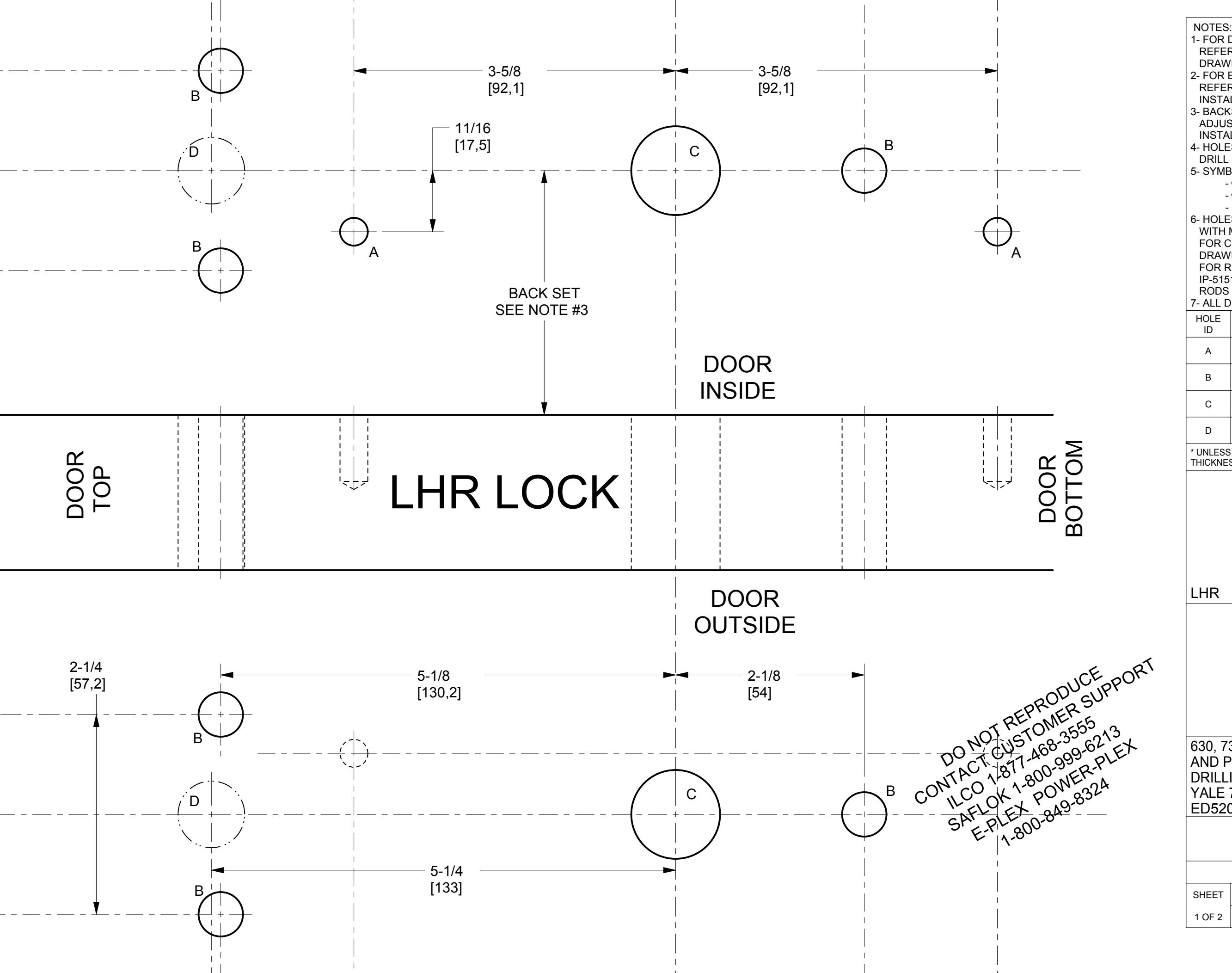 EPlex 2000 Drilling Template Yale 7100, 7170, Corbin Russwin ED5200, ED5400 (DT-513067 Rev3) diagram on page 1