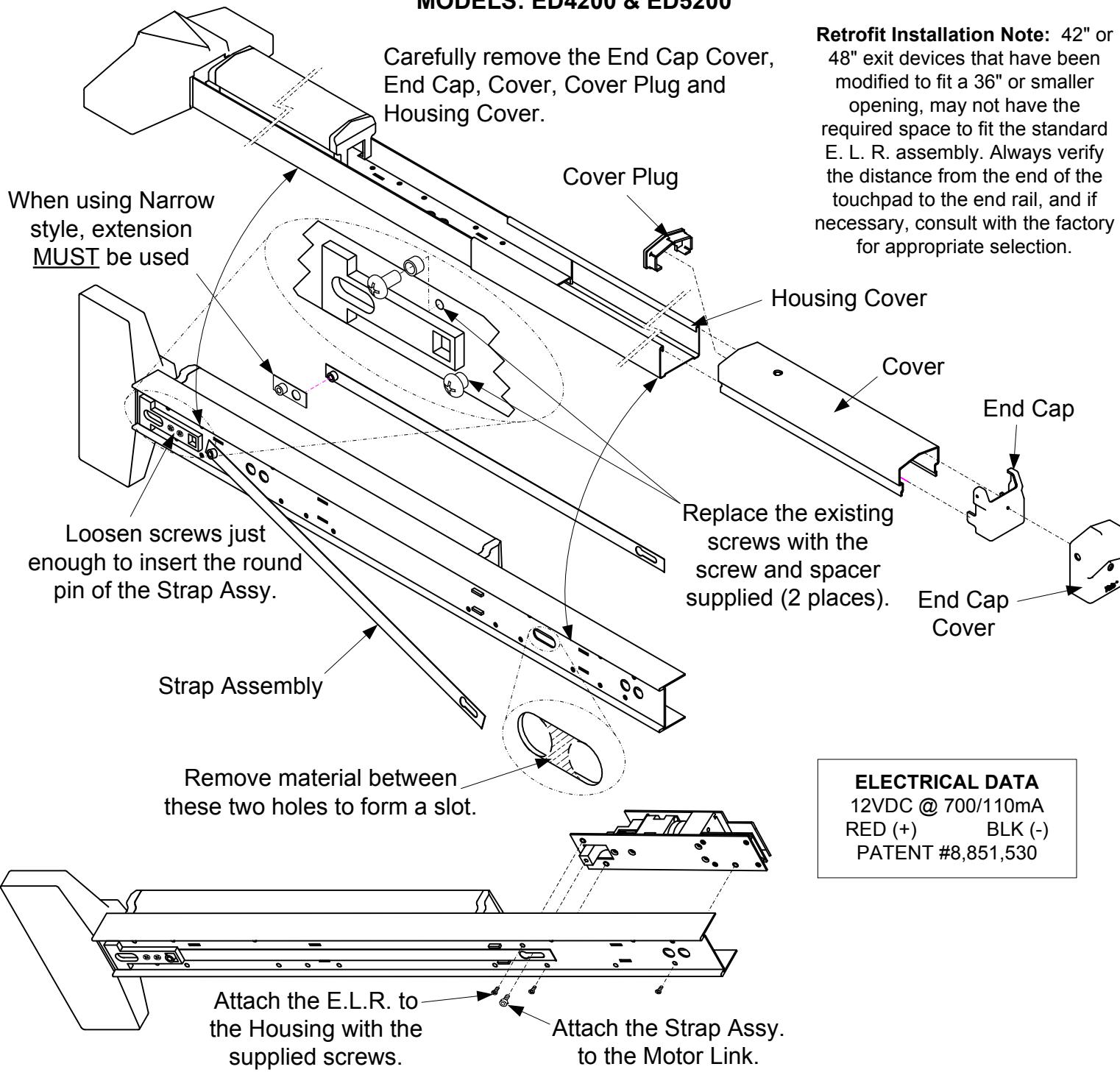 INSTALLATION INSTRUCTIONS IP100CRK CORBIN RUSSWIN ELECTRIC LATCH RETRACTION DEVICE KIT EXIT DEVICE MODELS ED4200 & ED5200 dia