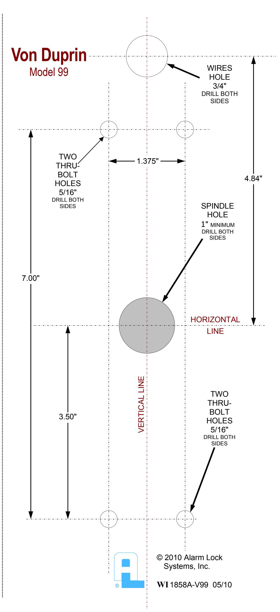 Alarm Lock ETDLN, ETPDLN Installation Instructions and Template For Von Duprin Model 99 diagram on page 2