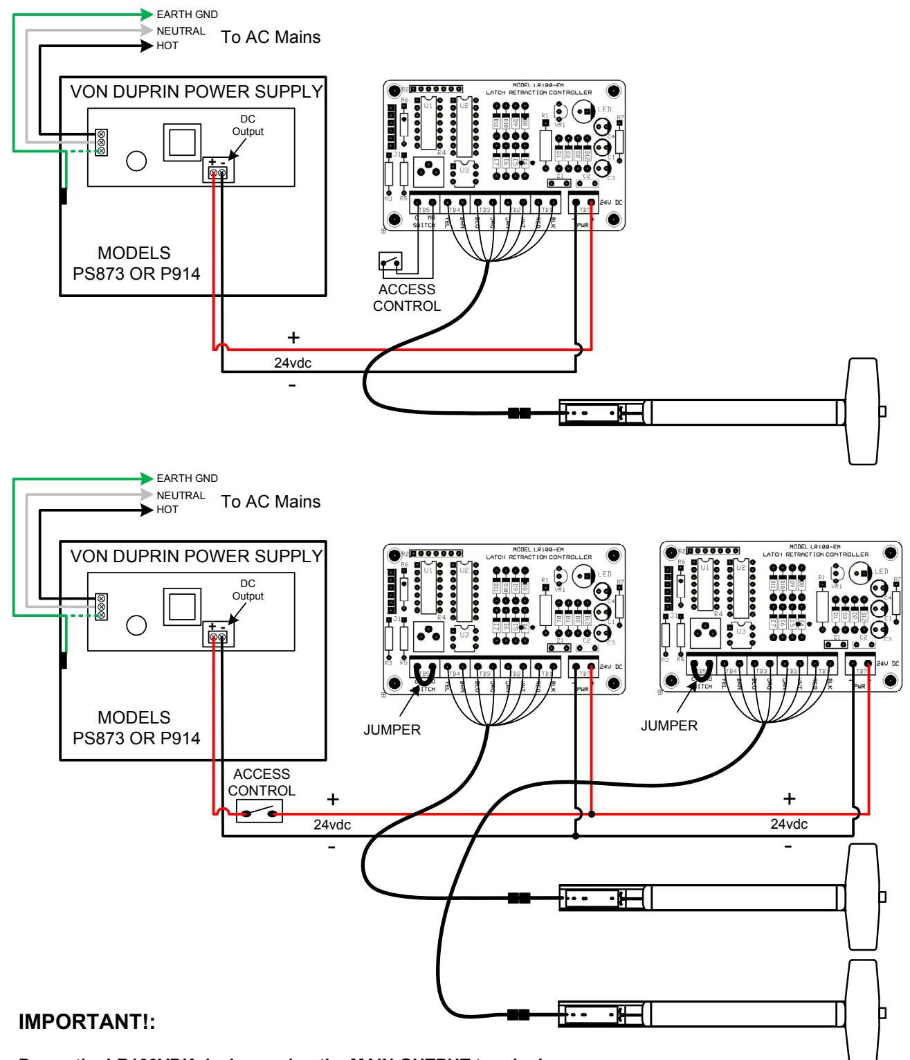 INSTALLATION INSTRUCTIONS LR100VDK-EM VON DUPRIN ELECTRIC LATCH RETRACTION EXTERNAL MODULE diagram on page 3