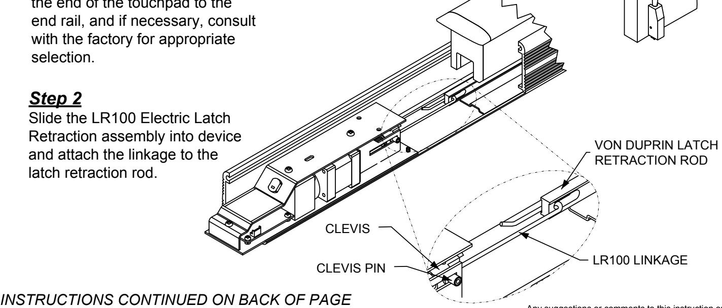 INSTALLATION INSTRUCTIONS LR100VDK VON DUPRIN ELECTRIC LATCH RETRACTION DEVICE KIT image on page 1