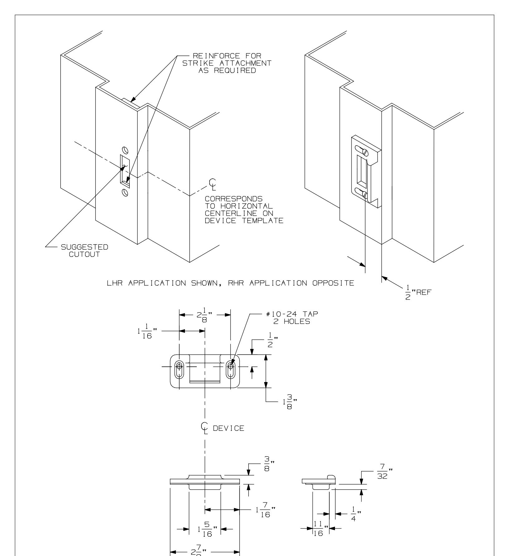 Von Duprin 1606 Strike Used with 88 Rim For Metal Applications Template diagram on page 1