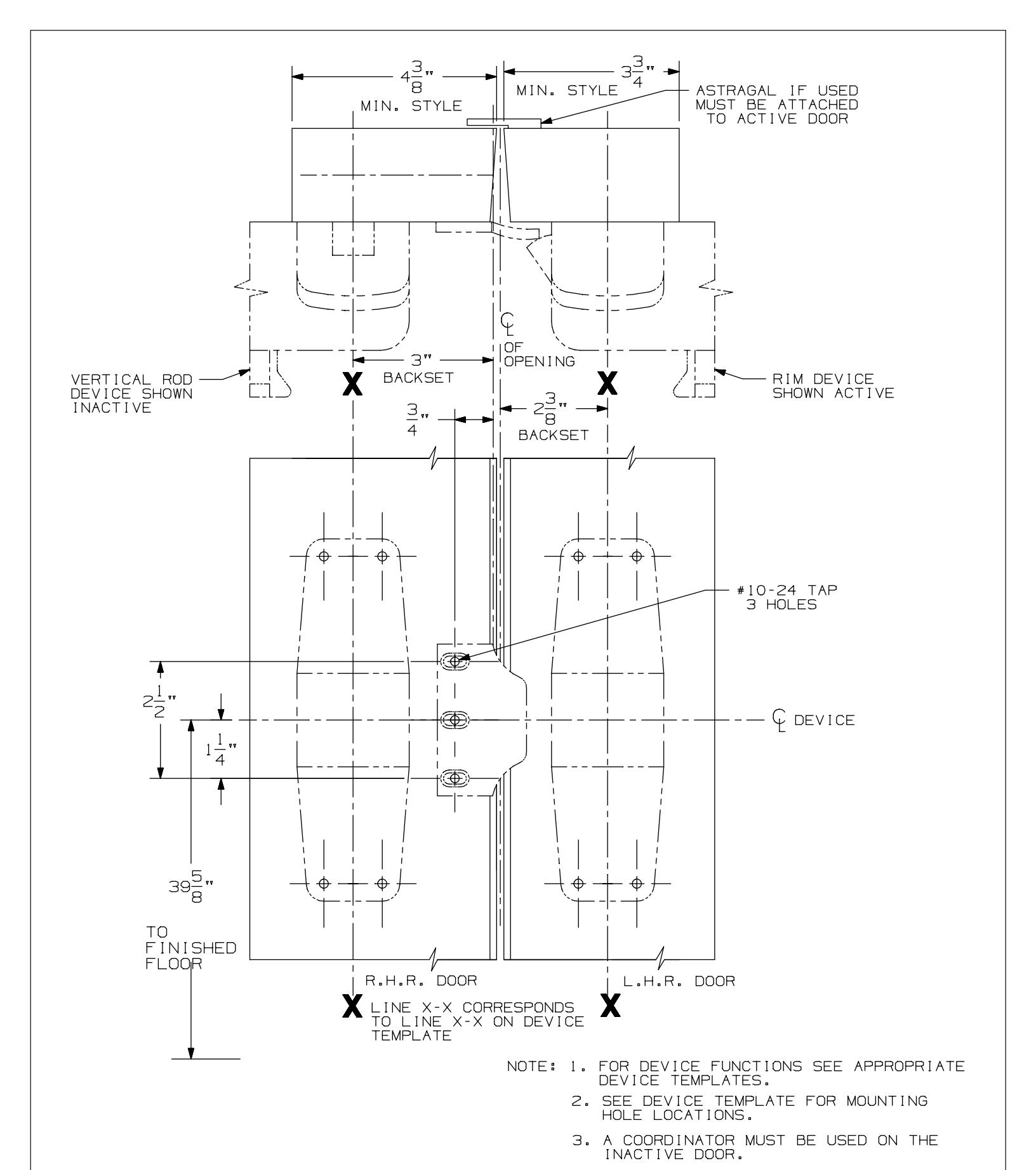 Von Duprin 1609 Strike For 98 and 99 Series Exit Device Metal Door Template diagram on page 1