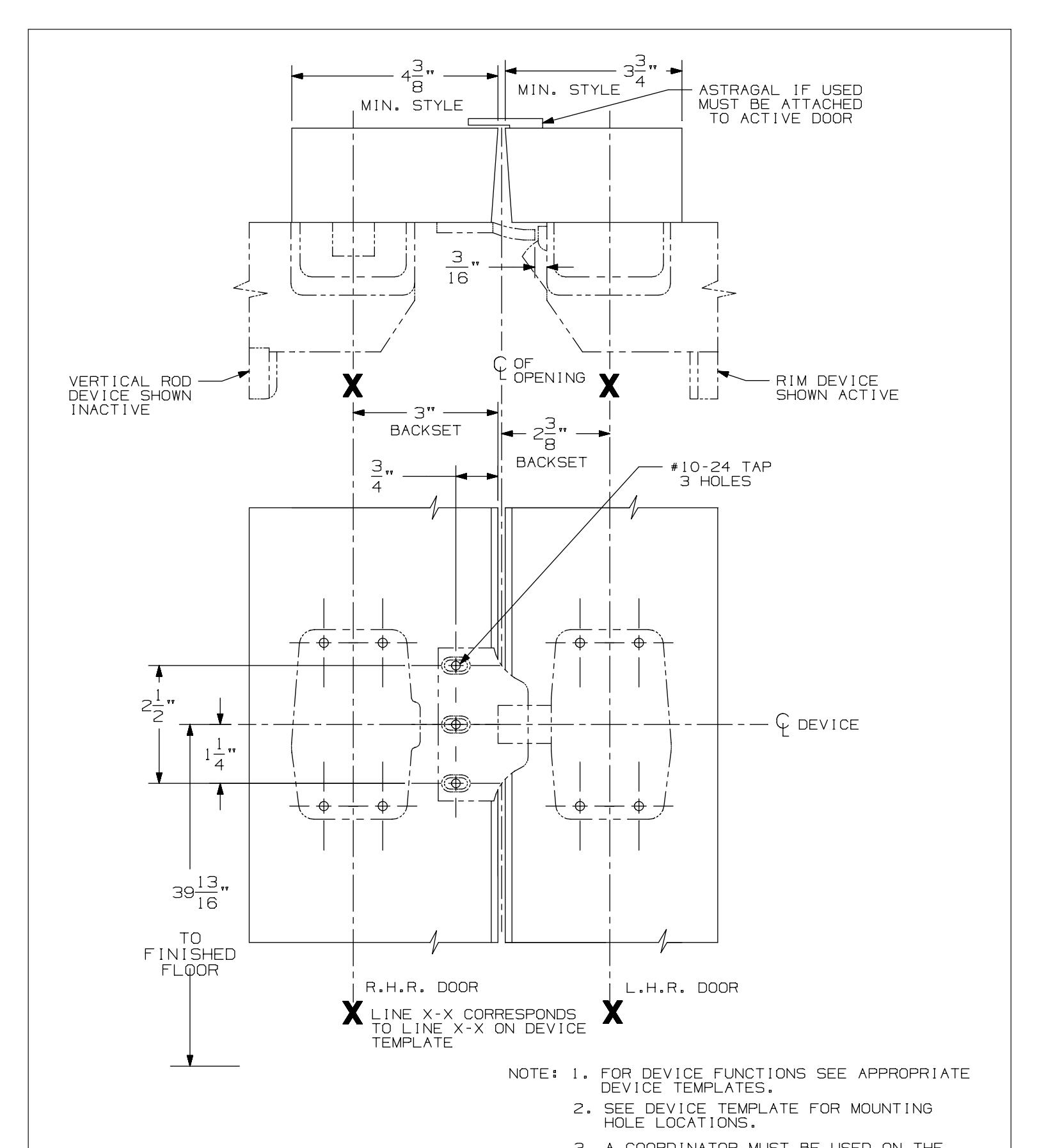 Von Duprin 1609 Strike For Use With 22 Rim and 2227 SVR Panic Series Exit Device Template diagram on page 1