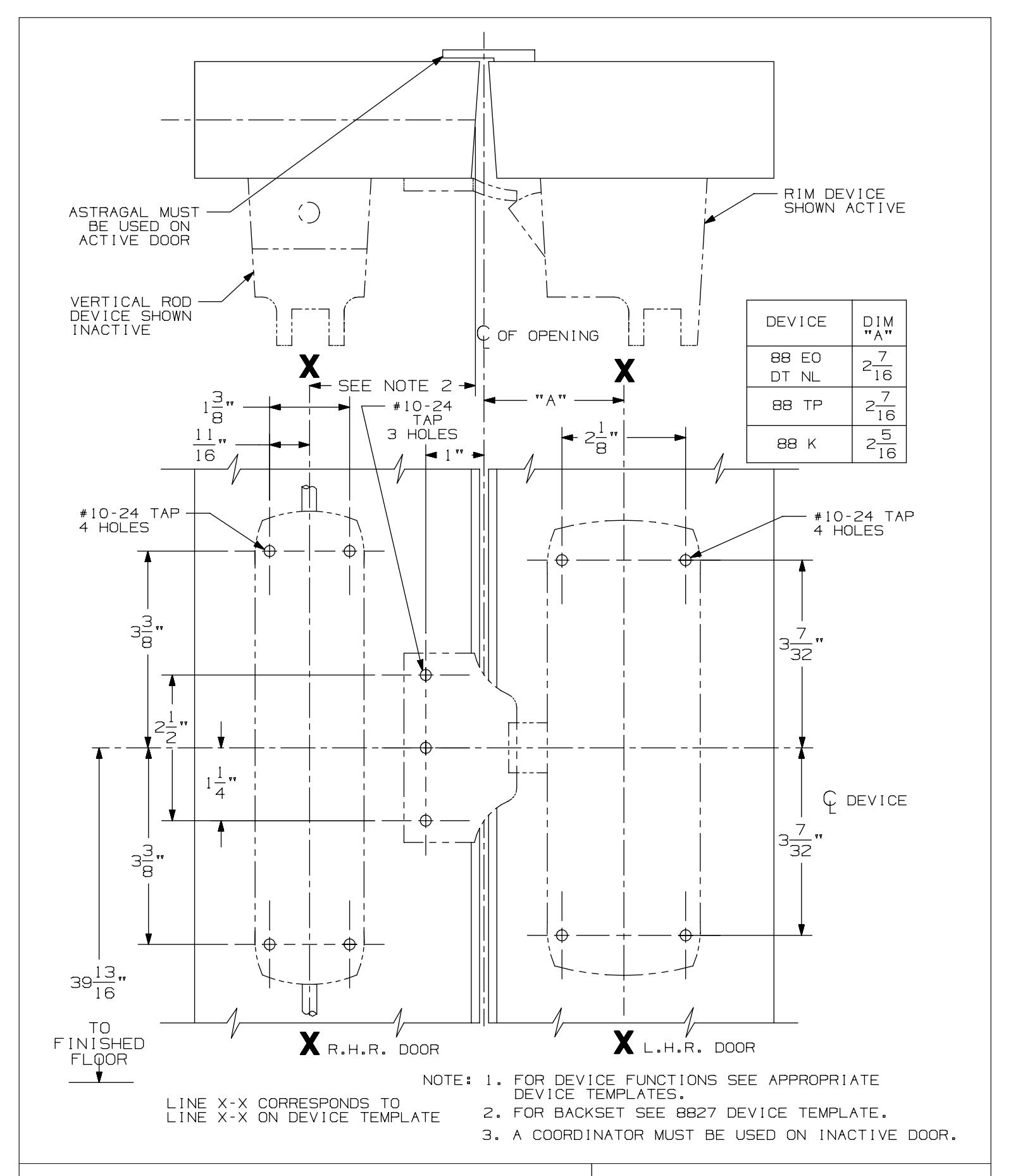 Von Duprin 1609 Strike Used with 8827 Vertical Rod & 88 Rim For Metal Applications Template diagram on page 1