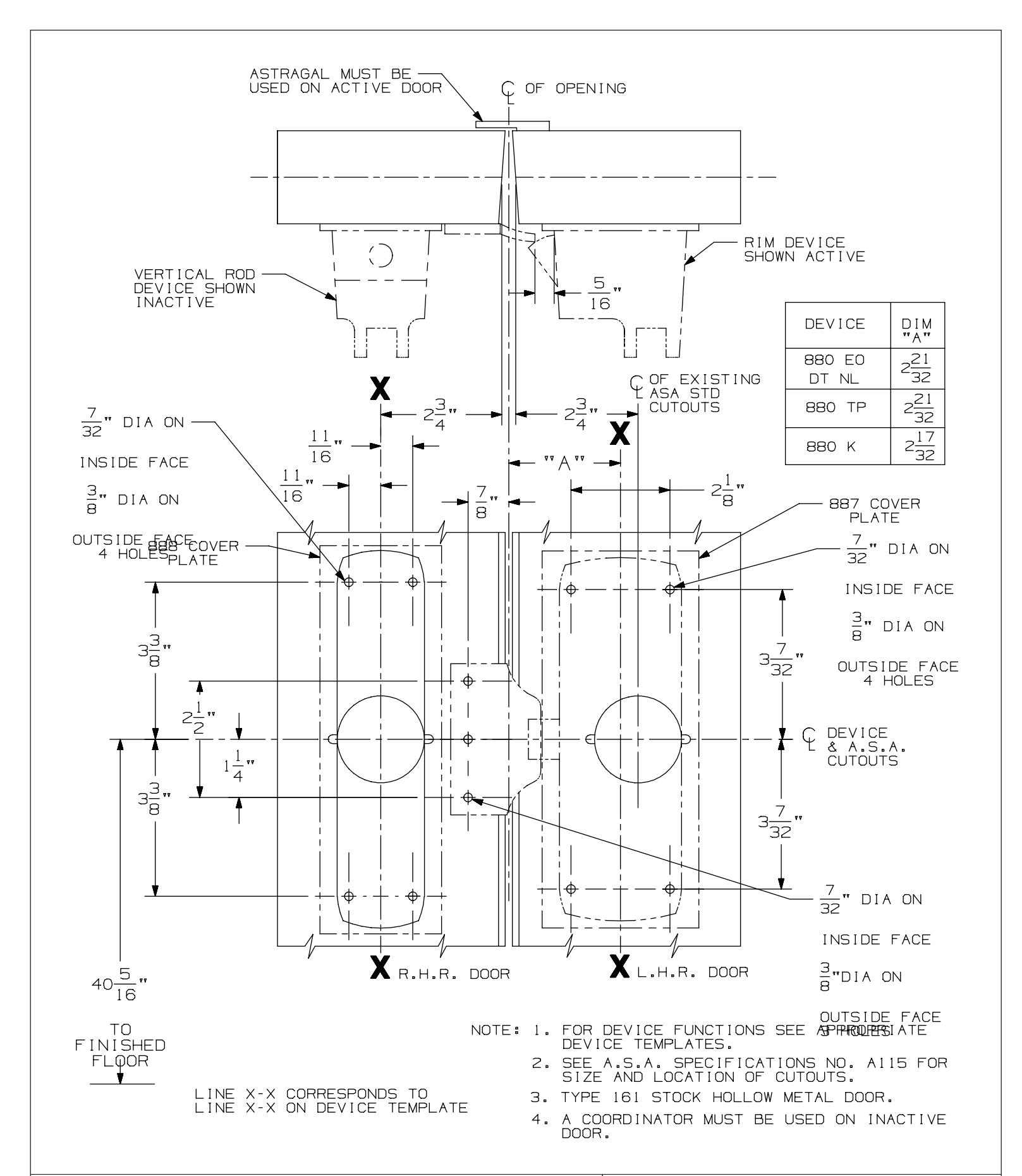 Von Duprin 1610 Strike Used with 8827 Vertical Rod & 88 Rim For Metal Applications Template diagram on page 1
