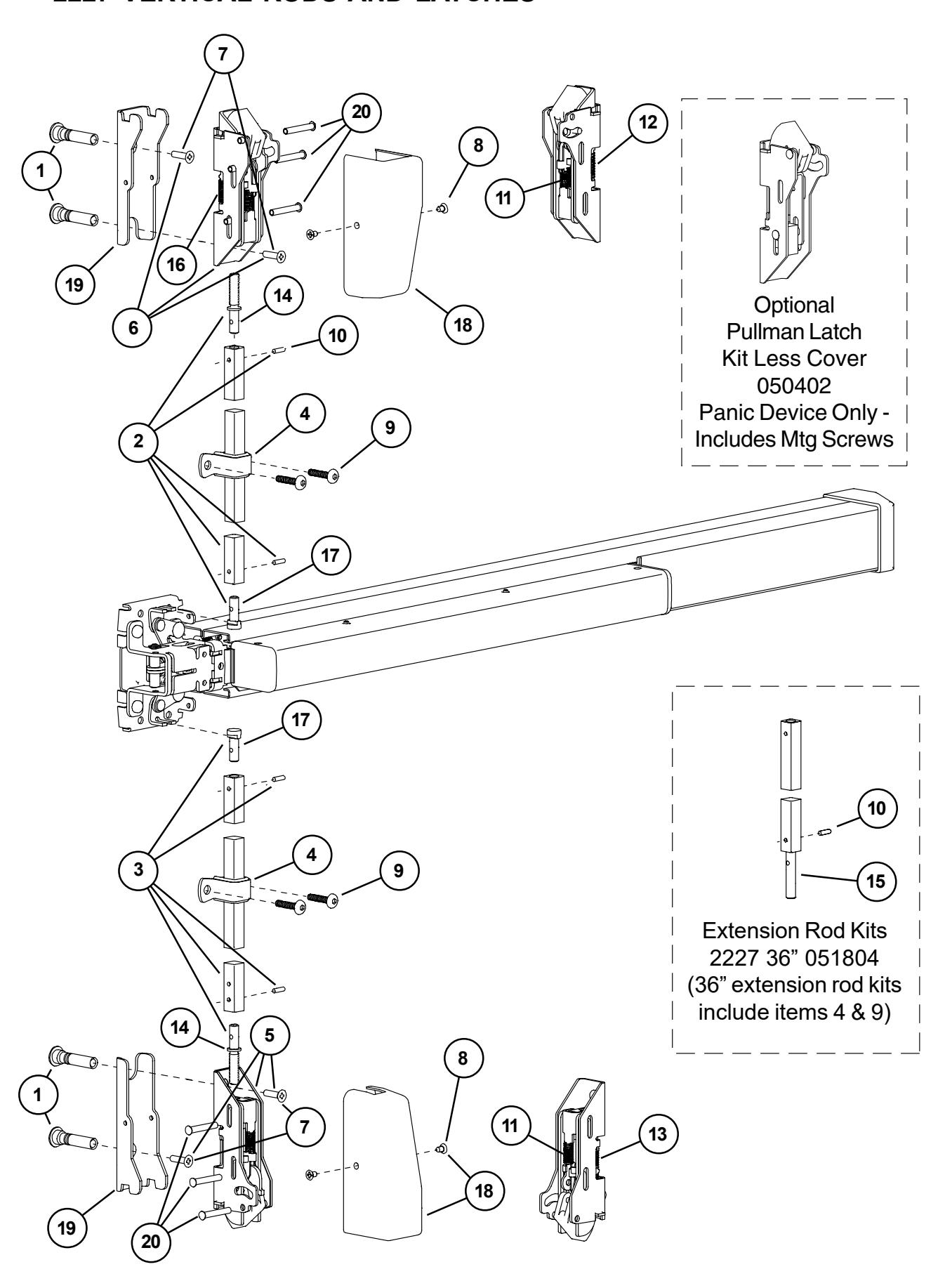 Von Duprin 2227 Series Vertical Rod Exit Device Parts Manual 108729 diagram on page 8