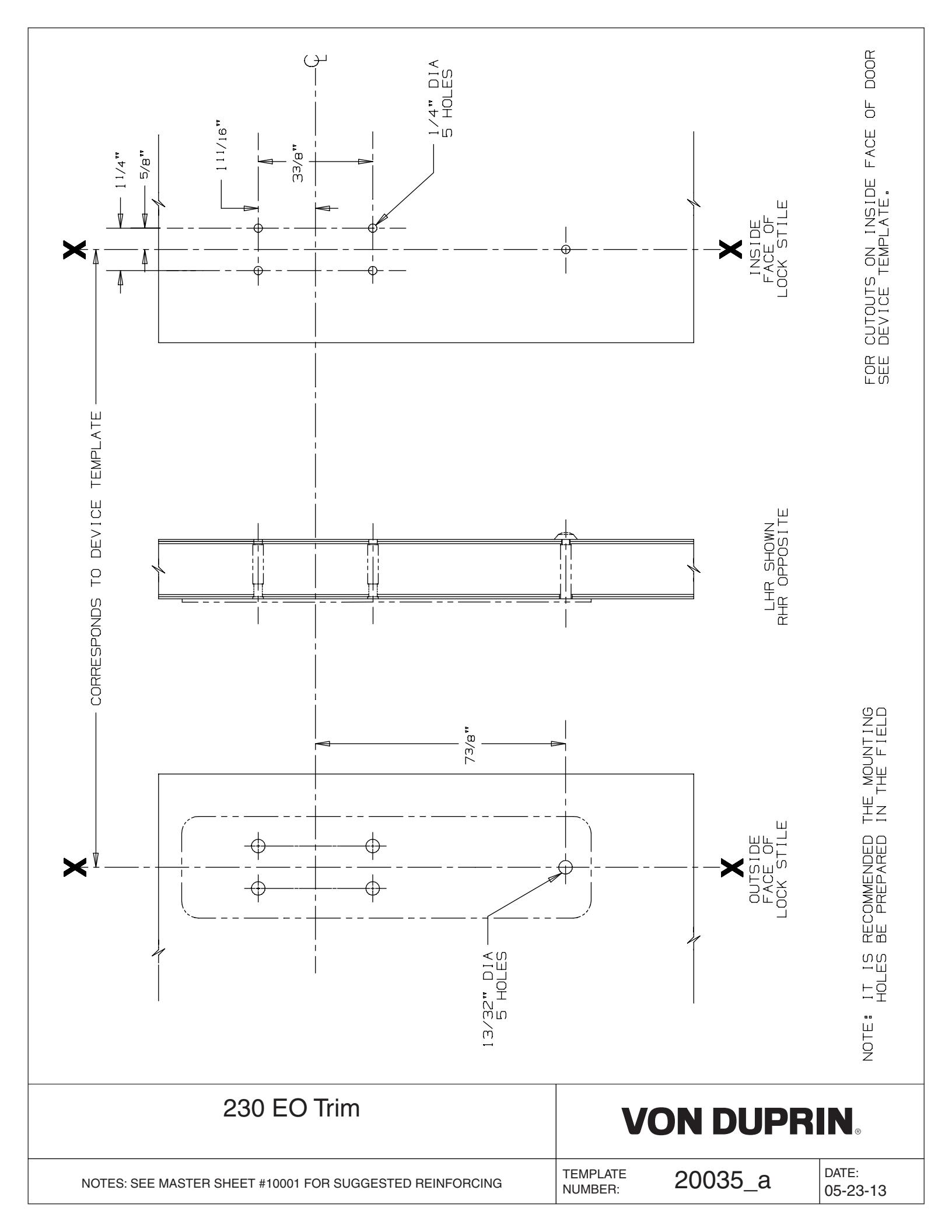 Von Duprin 230 EO Trim for Hollow Metal Door Template diagram on page 1