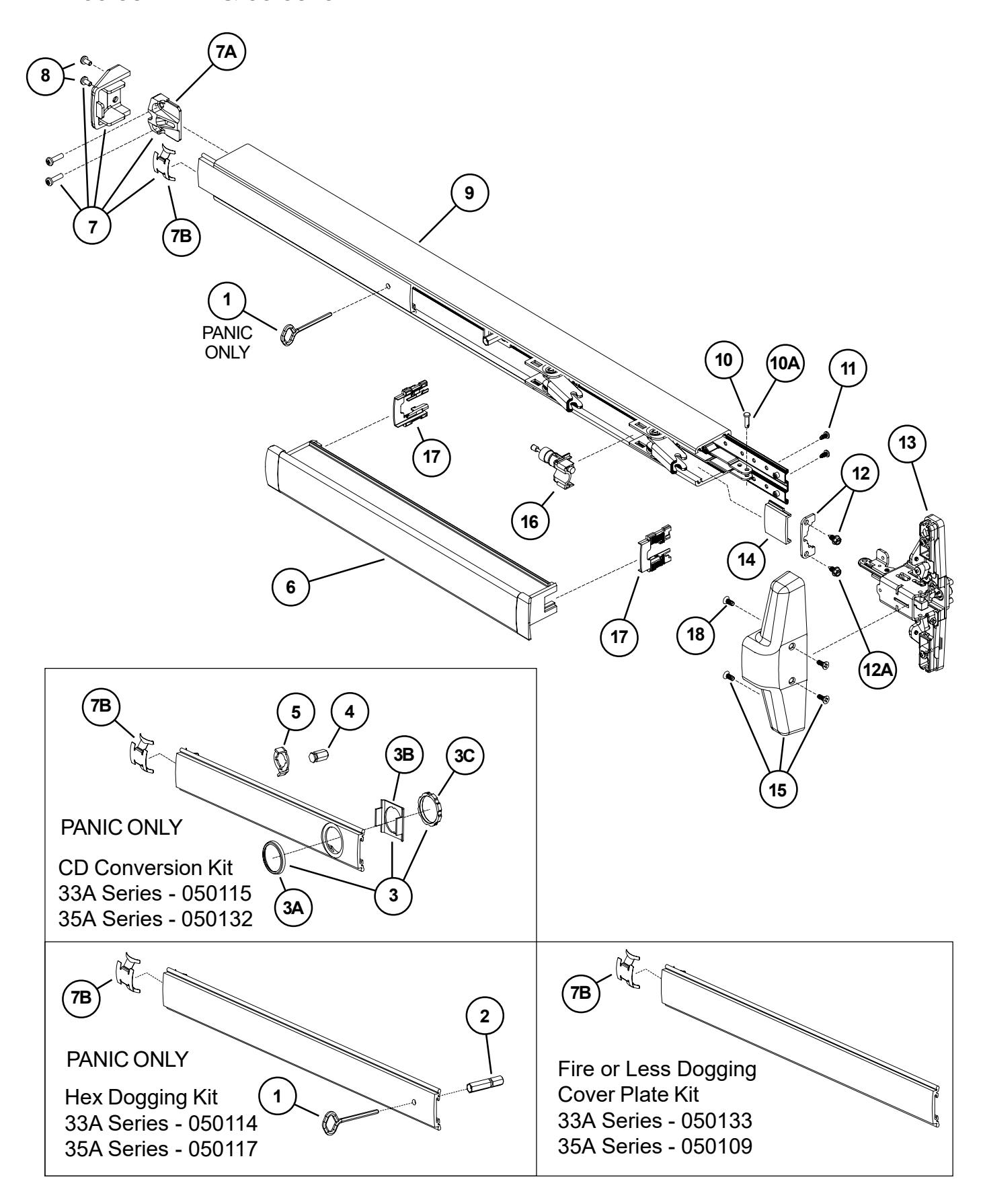 Von Duprin 33 3547A and 33 3549A Series Exit Devices Parts Manual 105676 diagram on page 4