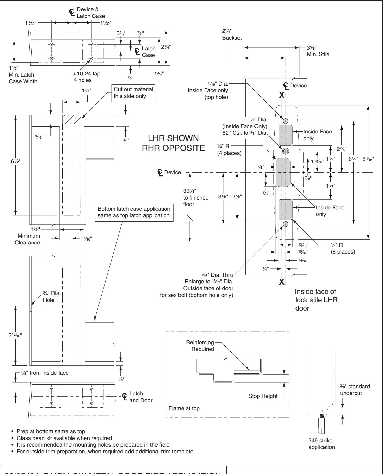 Von Duprin 3349A-F & 3549A-F Concealed Vertical Cable Fire Rated Hollow Metal Door Template diagram on page 1