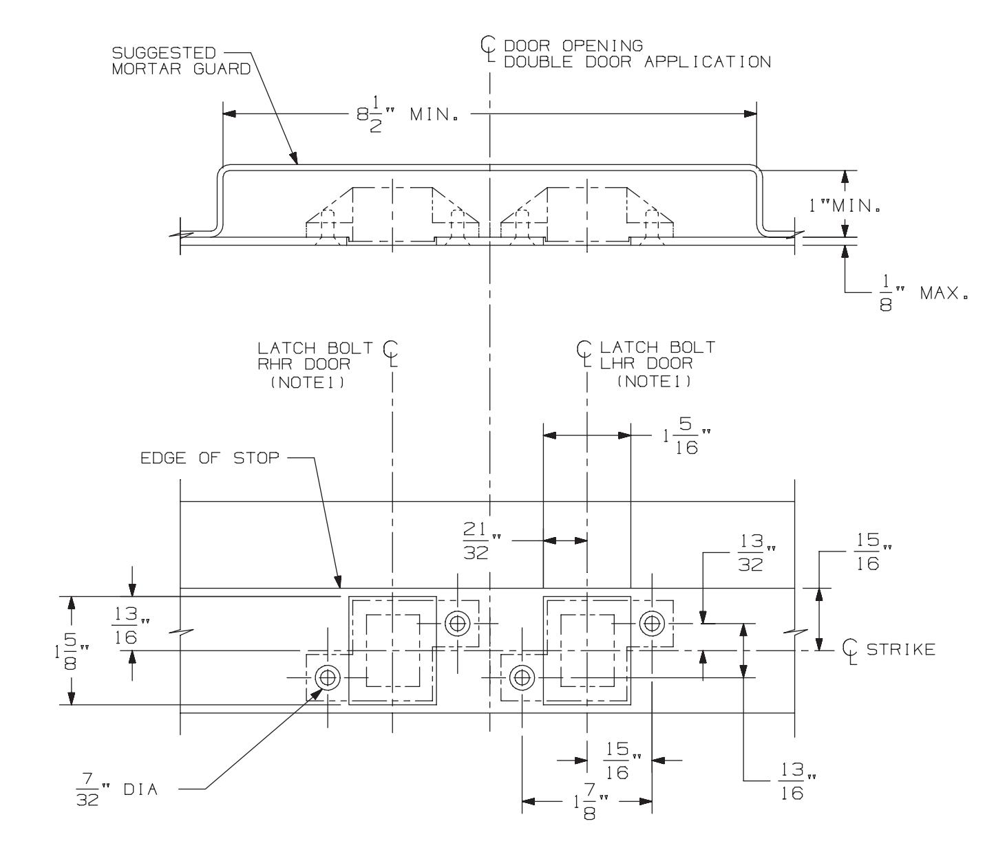 Von Duprin 338 Strike for 9447, 9547 Panic and Fire Rated Vertical Device For Metal Applications Template diagram on page 1