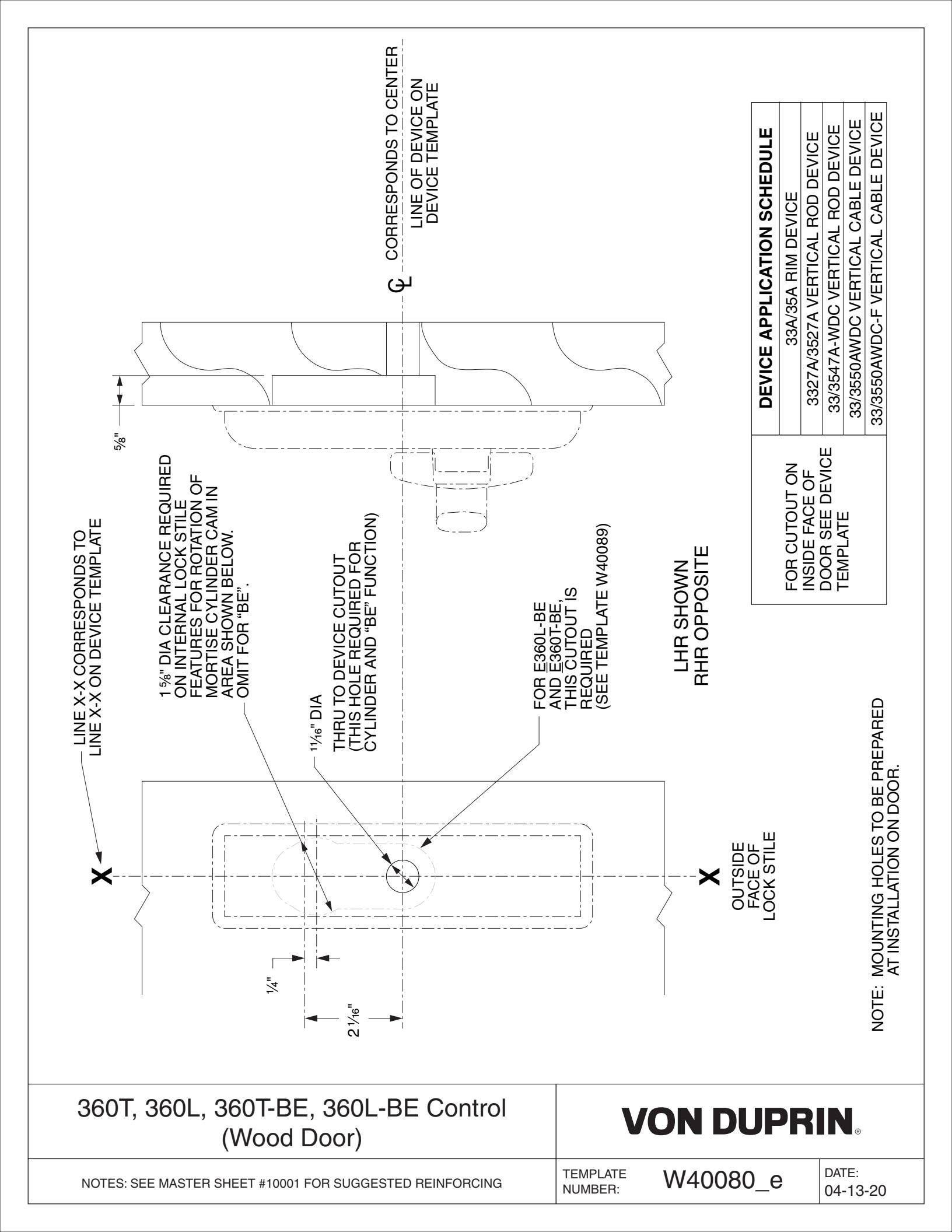 Von Duprin 360L, 360T, 360L-BE, 360T-BE Control For Use With 33A, 35A, 3327A, 3527A, 3347A-WDC, 3547A-WDC, 3350A-WDC, 3550A-W
