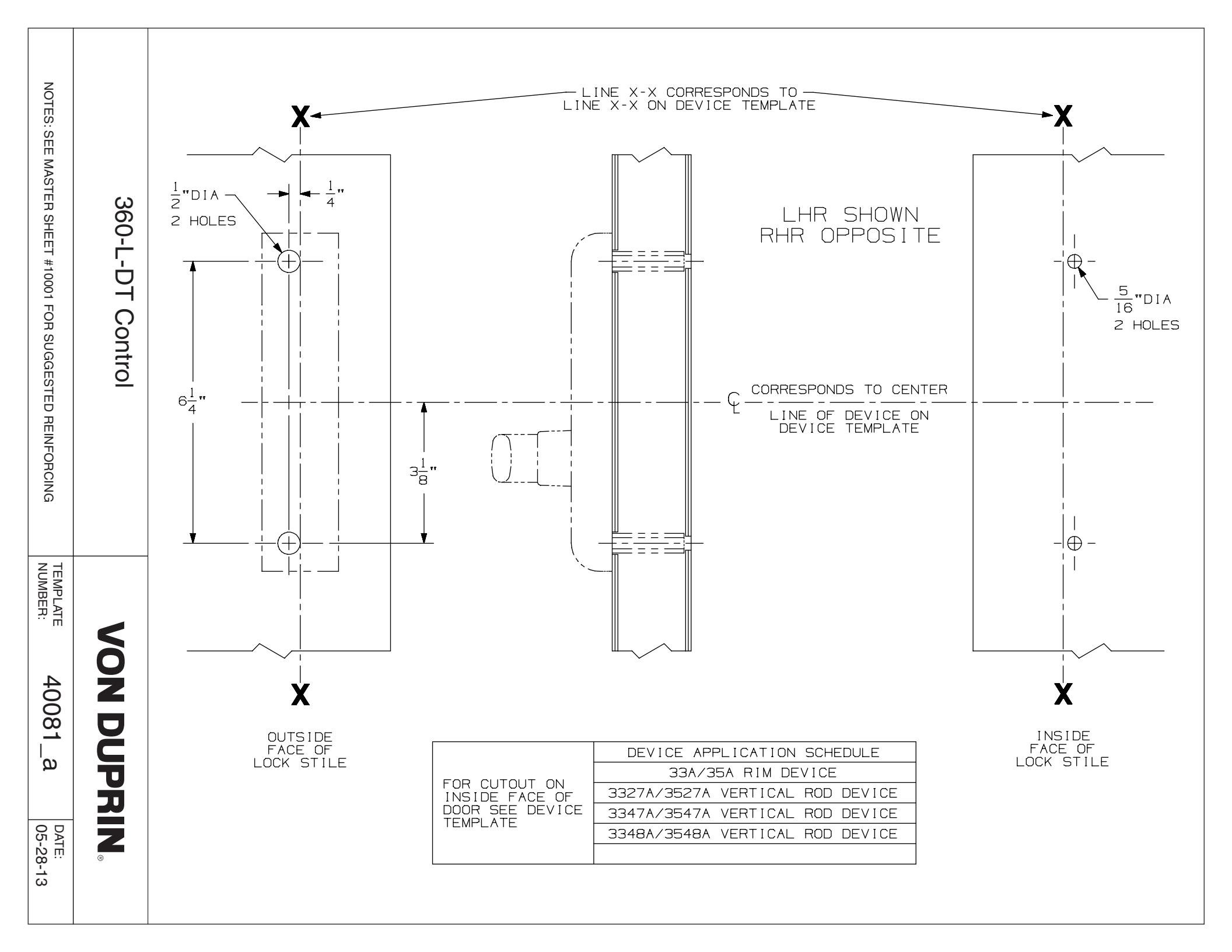 Von Duprin 360L-DT Control Template diagram on page 1