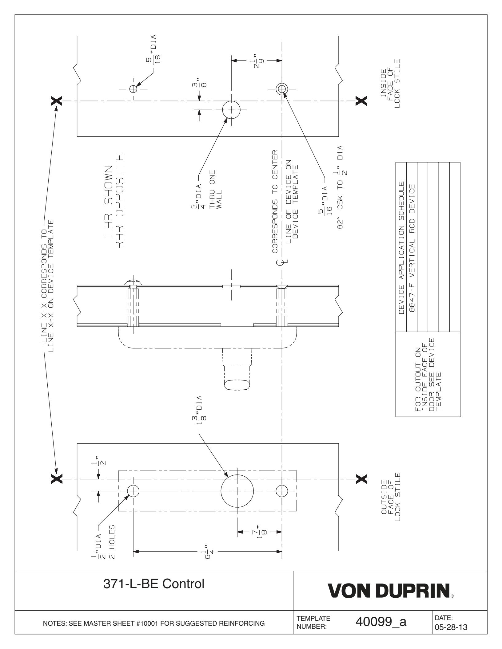 Von Duprin 371L-BE Control Used with 8847L-F For Metal Applications Template diagram on page 1