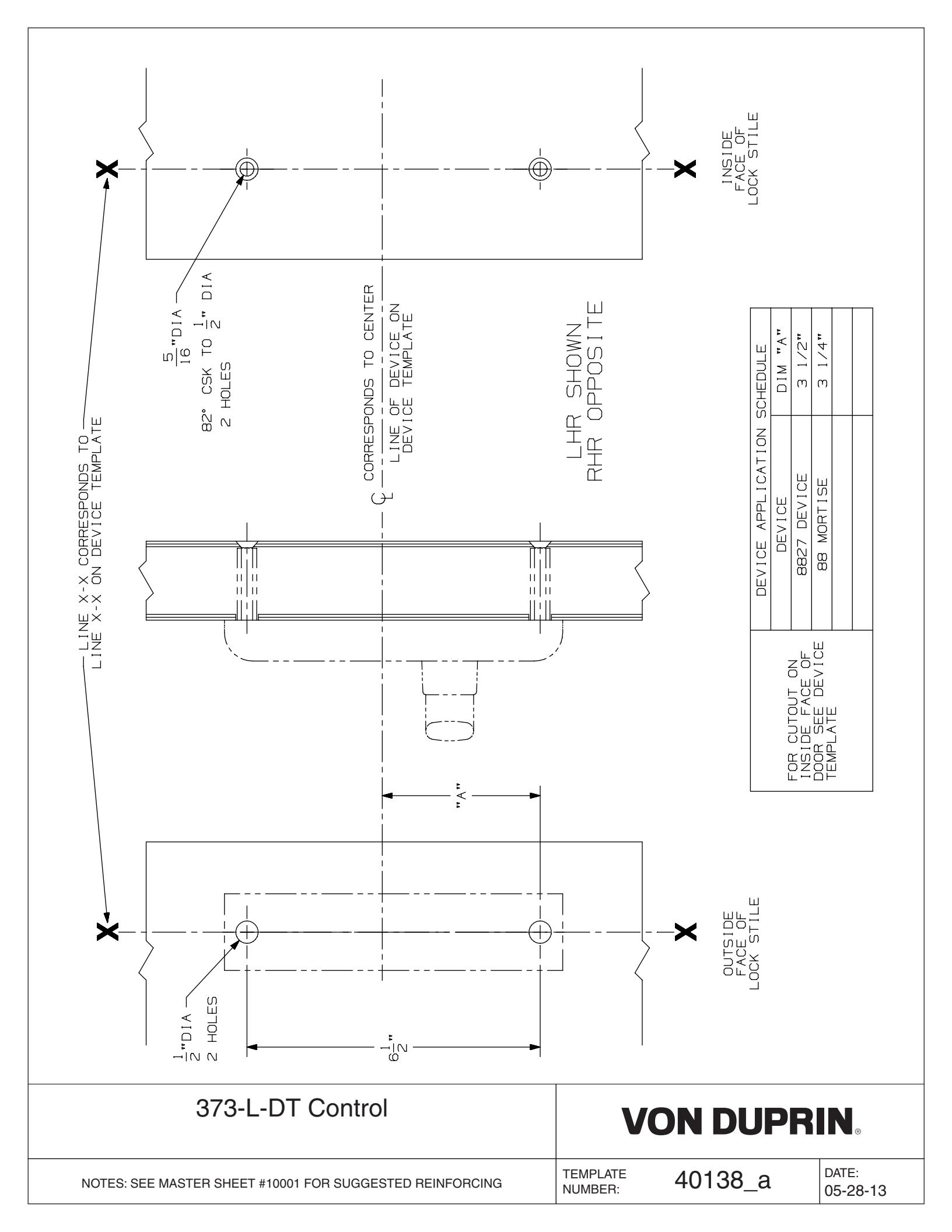 Von Duprin 373L-DT Control Used with 8827DT, 8875DT For Metal Applications Template diagram on page 1