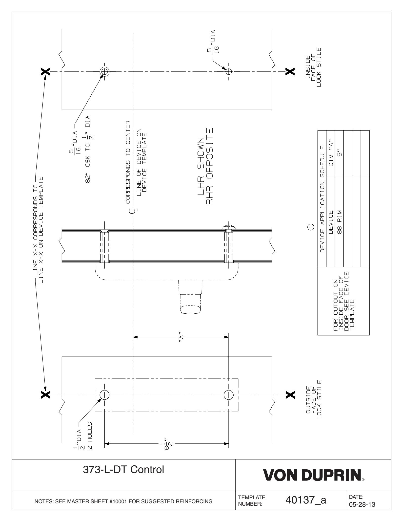 Von Duprin 373L-DT Control Used with 88DT For Metal Applications Template diagram on page 1