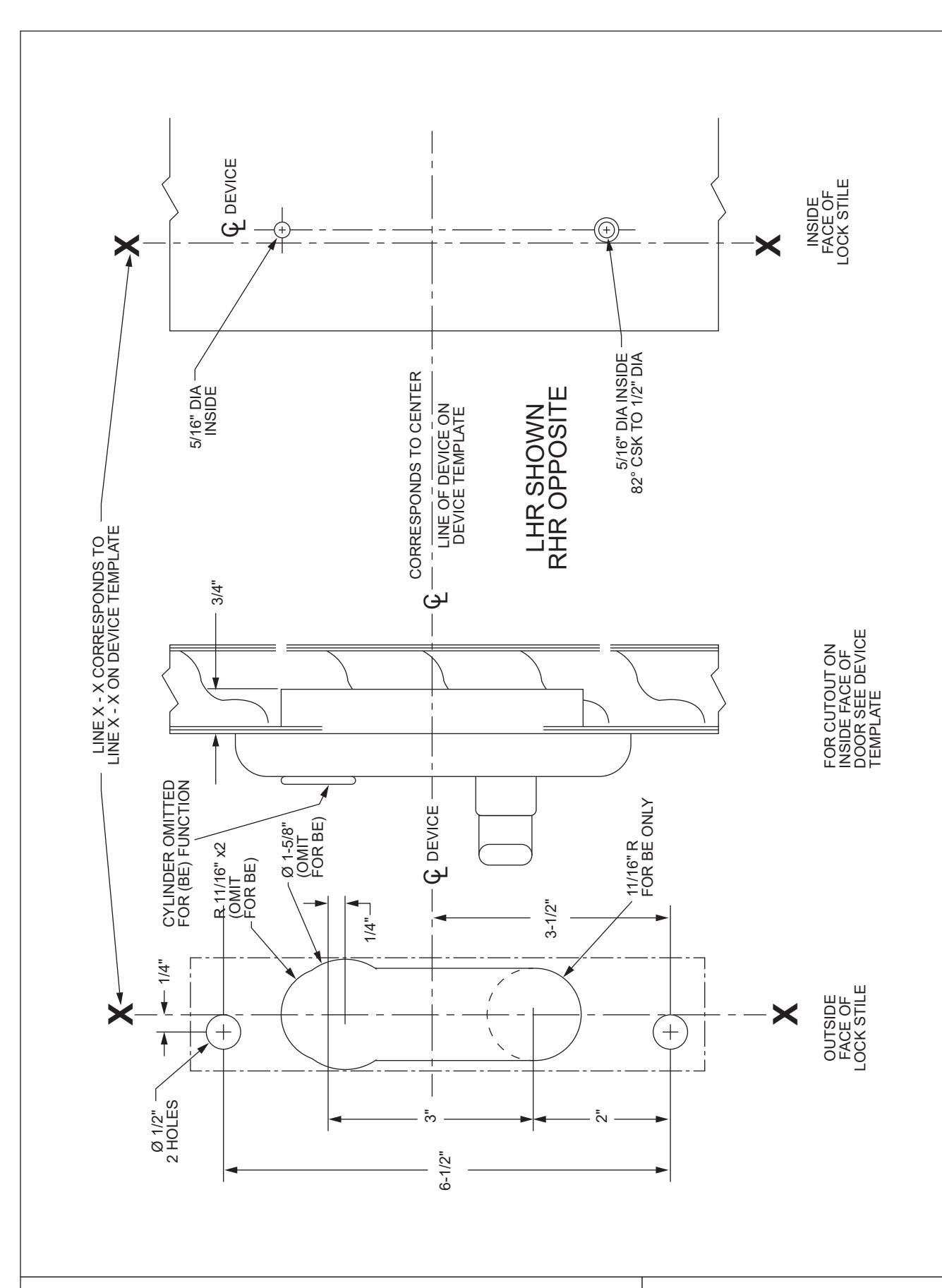 Von Duprin 379L and 379L-BE Control Used with 55 Rim Wood Door Application Template diagram on page 1