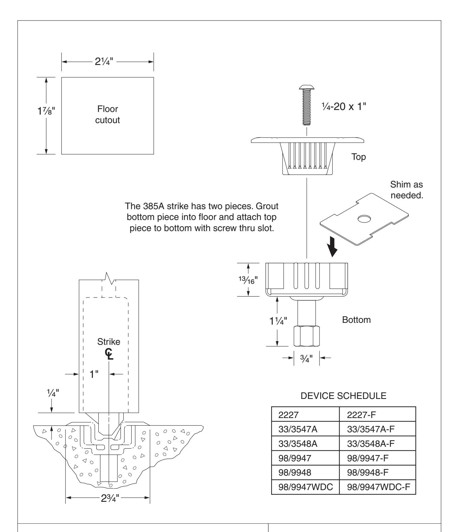 Von Duprin 385A Strike Template diagram on page 1