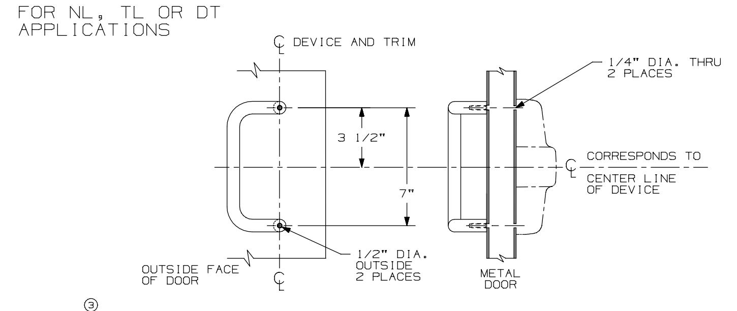Von Duprin 392-7 Pull Used With 55DT, 55NL For Metal Doors Template diagram on page 1