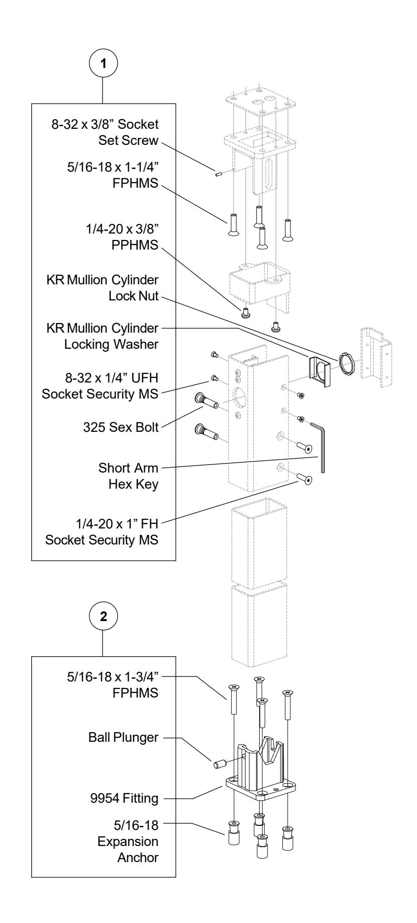 Von Duprin 54 Series Mullions Parts Manual 108723 diagram on page 16