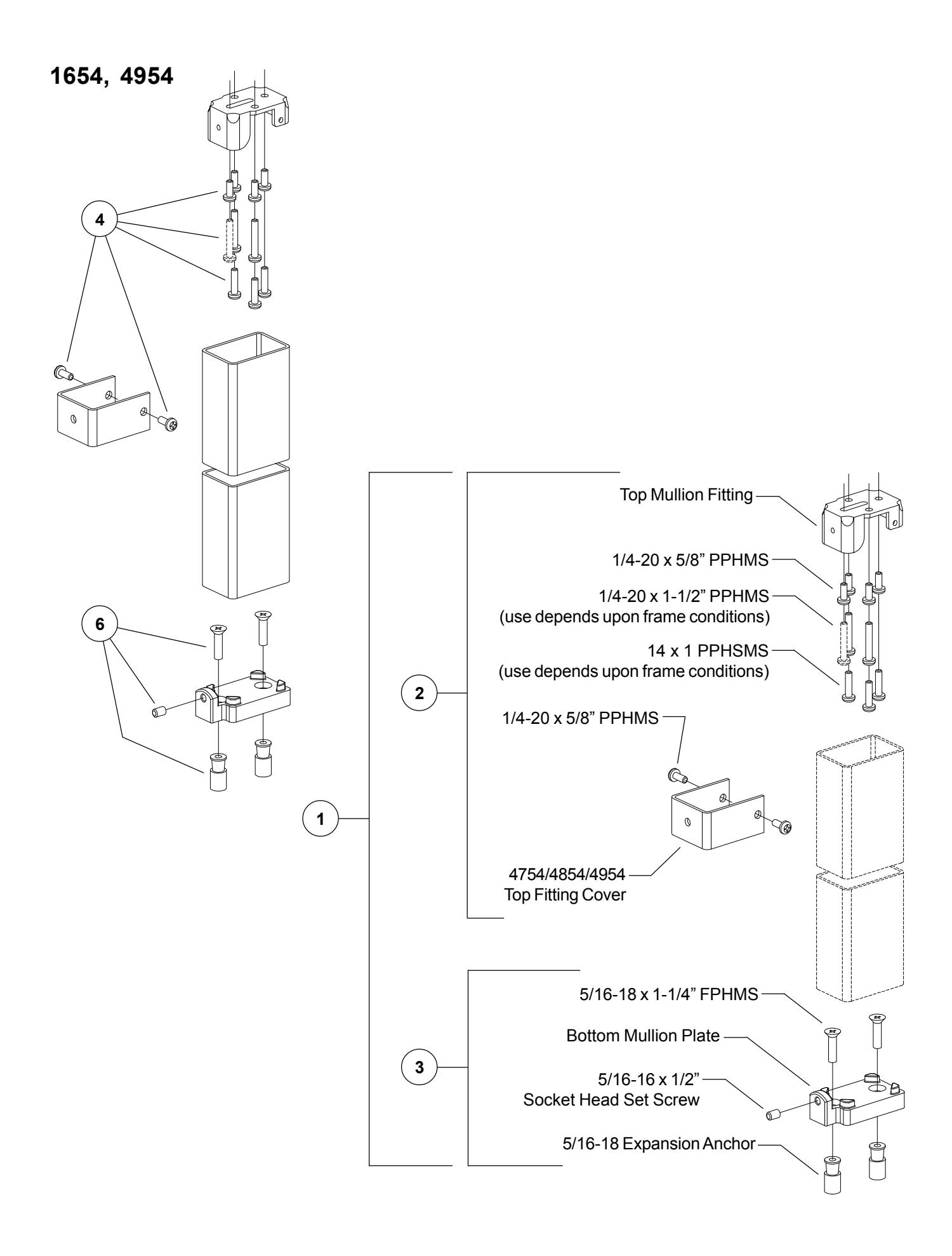 Von Duprin 54 Series Mullions Parts Manual 108723 diagram on page 4