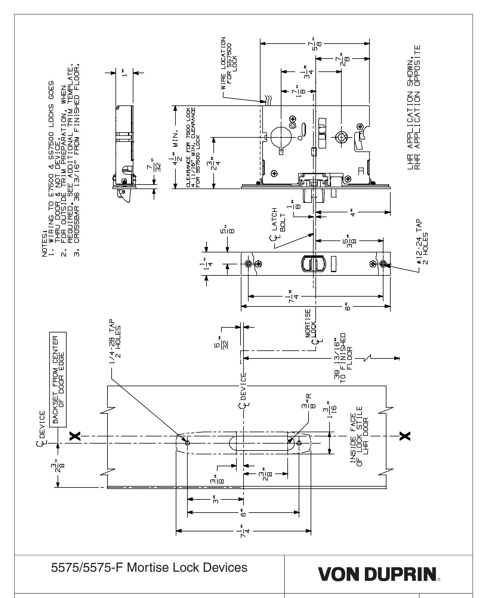 Von Duprin 5575, 5575-F Mortise Devices For Metal Doors Template diagram on page 1