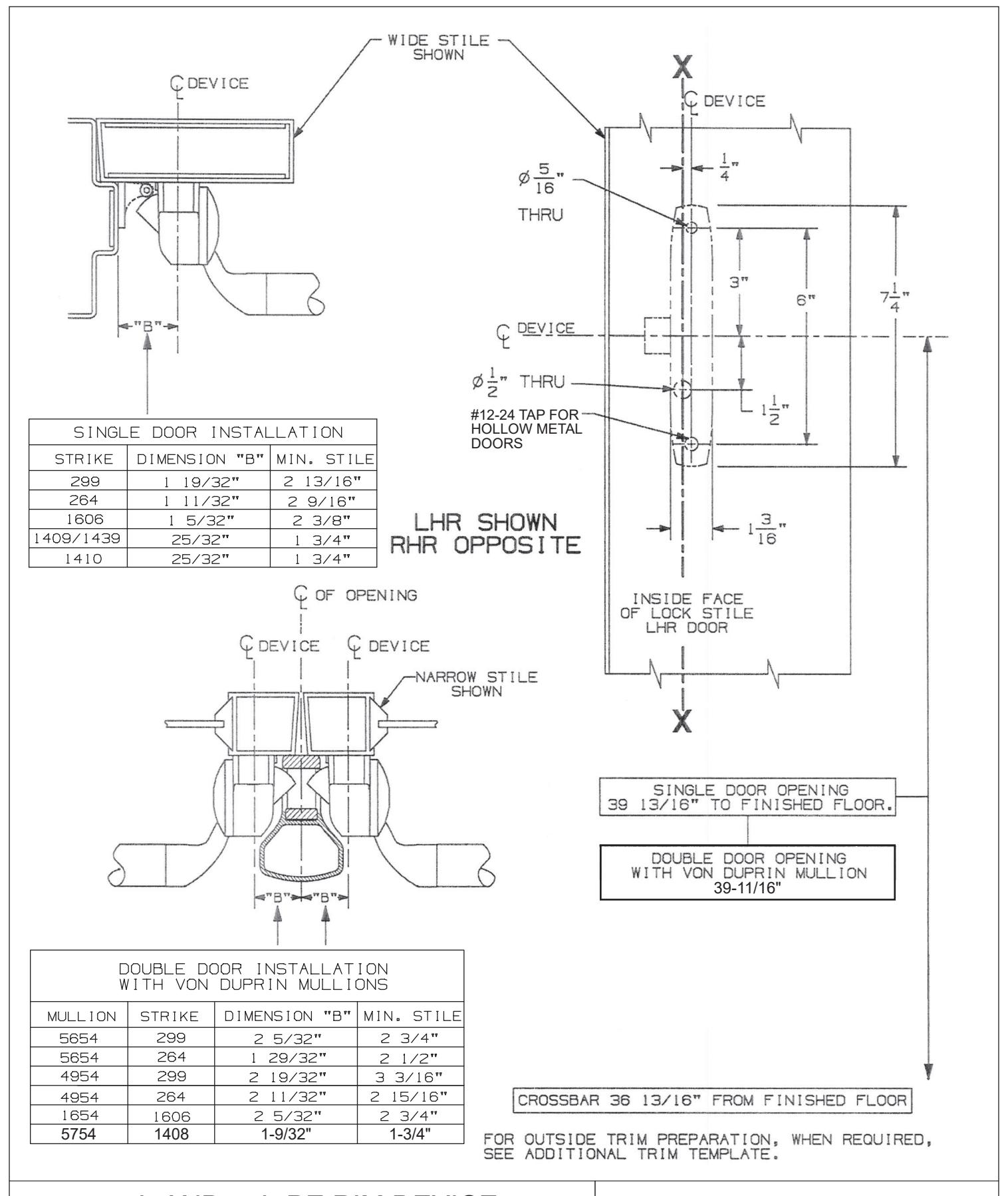 Von Duprin 55L AND 55L-BE Rim Device For Metal Doors Template diagram on page 1